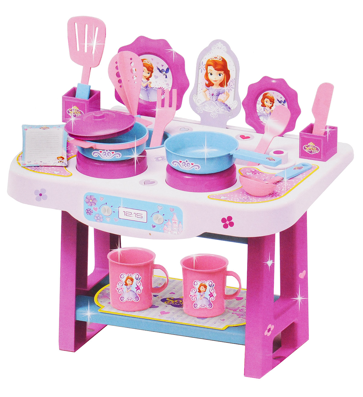 Sofia the First Игрушечный набор Моя первая кухняB 8511 Sofia the First Игрушечный набор Моя первая кухняB 8511Игрушечный набор Sofia the First Моя первая кухня - прекрасный и полезный подарок для девочки от трех лет! Все элементы набора изготовлены из высококачественных нетоксичных материалов, абсолютно безопасных для вашего ребенка. Кухня выполнена в стилистике Софии Прекрасной и оборудована плитой с двумя конфорками. В наборе также имеются 18 аксессуаров и лист с наклейками. Захватывающая сюжетно-ролевая игра не только развлекает ребенка, но и производит такие практические качества, как ловкость и слаженность движений рук, координацию, развивает мелкую моторику пальцев рук, двигательную активность, а также трудолюбие, заботливость и гостеприимство. Порадуйте свою малышку таким замечательным подарком!