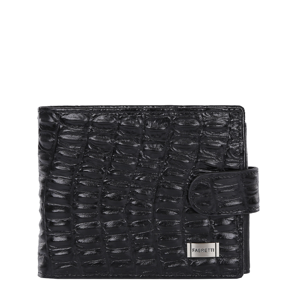 Кошелек мужской Fabretti, цвет: черный. 3600336003-black cocco Кошелек мужской Fabretti, цвет: черный. 3600336003-black coccoКлассический мужской кошелек от итальянского бренда Fabretti выполнен из натуральной кожи с выпуклым тиснением под рептилию. Фурнитура выполнена серебряном цвете. Внутри модели имеется 3 отделения для купюр, одно из которых закрывается на молнию. Вы с легкостью сможете расположить 5 дисконтных и кредитных карточек, три фотографии, а также всю мелочь с помощью удобного кармана. Кошелек закрывается на прочную застежку.