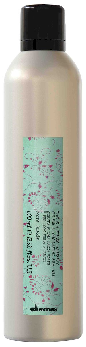 Davines Лак сильной фиксации More Inside Strong Hairspray, 400 мл87048/87070 Davines Лак сильной фиксации More Inside Strong Hairspray, 400 мл87048/87070Davines More Inside Strong Hairspray — Лак сильной фиксации предназначен для создания надёжной причёски на длительное время. Преимущество этого средства заключается в том, что оно способно создать уникальные пряди надолго и без особых усилий. Активные компоненты, входящие в состав лака, укрепляют каждый локон, не позволяя им рассоединяться. В итоге активные компоненты соединяют локоны в одно целое, не создавая лишней нагрузки и жирного блеска. Прозрачная текстура лака позволит сделать образ максимально элегантным и сдержанным. Основными компонентами лака от этого производителя есть полезные для волос частицы. Они укрепляют каждый волос от корней, предотвращая сечению и выпадению. К тому же природные компоненты создают невидимую защиту от ультрафиолета и горячих укладок. Качественная укладка, надёжный результат и минимум затраченного времени это писание этого товара.
