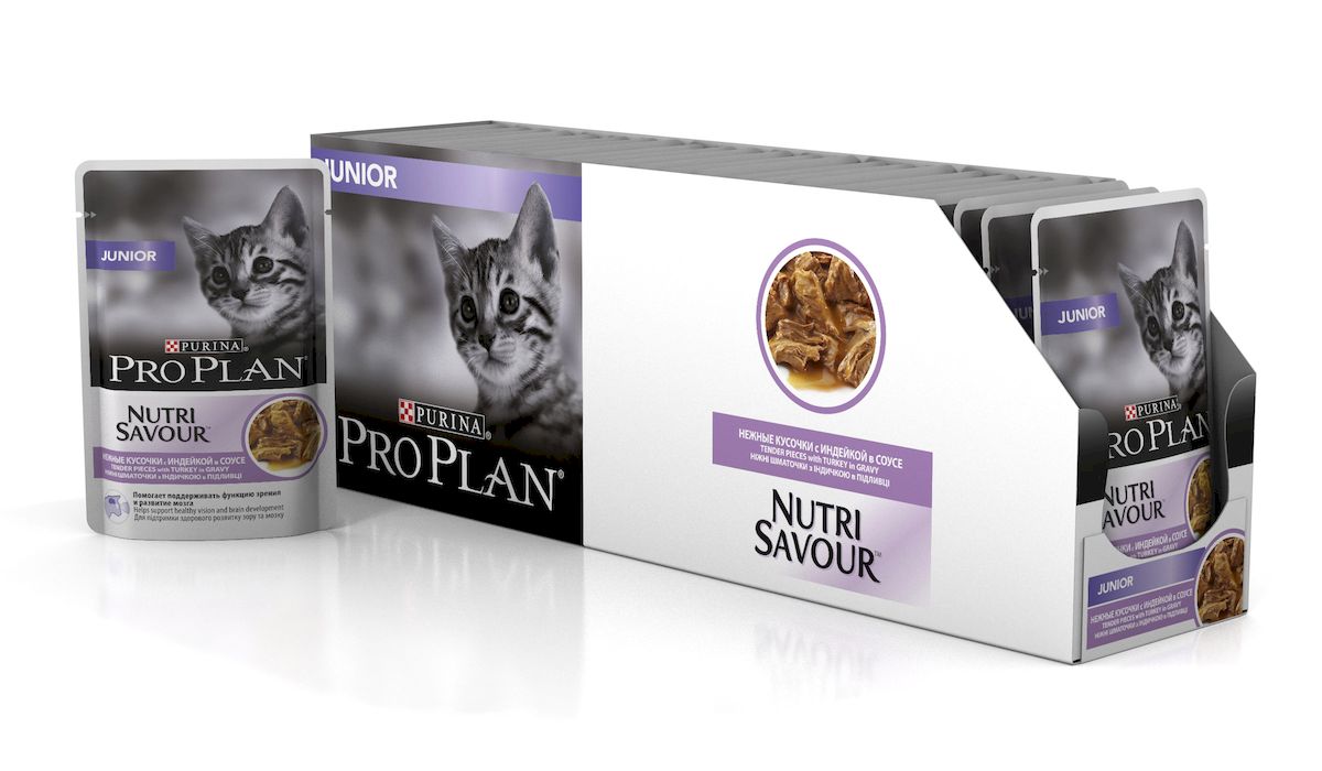 Консервы для котят Pro Plan Junior, с индейкой, 85 г, 24 шт58768_24 Консервы для котят Pro Plan Junior, с индейкой, 85 г, 24 шт58768_24Консервы Pro Plan Junior помогает поддерживать хорошее зрение и способствует развитию мозга. Специально разработанные нежные кусочки в соусе для котят легко жевать. Рецептура корма обеспечивает сбалансированное питание благодаря содержанию всех необходимых питательных веществ для здорового развития растущих котят. Высокое содержание белка и оптимальный состав минеральных веществ способствуют здоровому развитию костей и мышечной массы котенка. Состав: мясо и мясные субпродукты (в том числе индейка 4%), экстракты растительных белков, рыба и рыбные субпродукты, субпродукты растительного происхождения, минеральные вещества, растительные и животные жиры, красители, различные сахара, витамины. Добавленные вещества (МЕ/кг): витамин A 1329, витамин D3 185, витамин E 295, таурин 573, железо 12,68, йод 0,48, медь 1,21, марганец 2,22, цинк 34,35, селен 0,028. Гарантируемые показатели: влажность 78,0%, белок 12,5%, жир 4,0%, сырая зола 2,4%, сырая клетчатка...