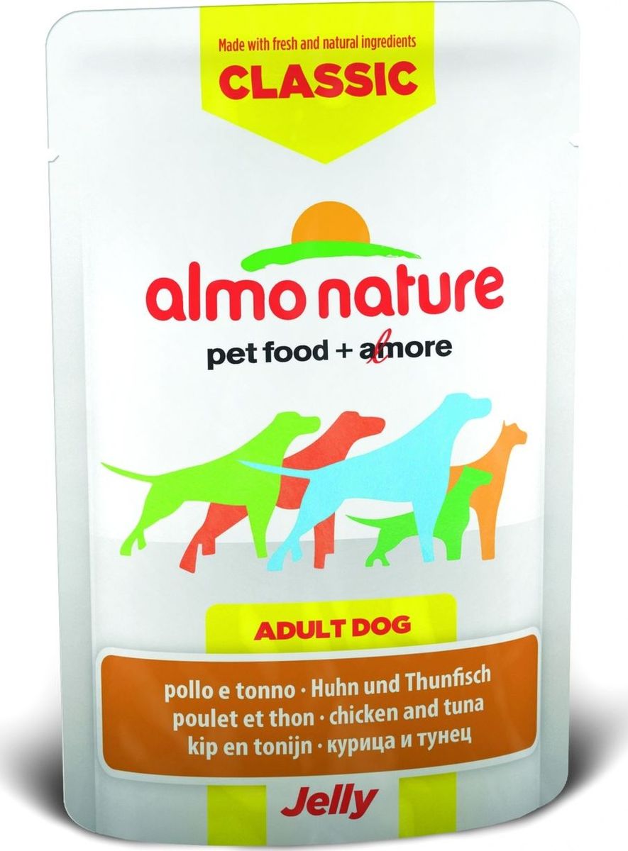 Консервы для собак Almo Nature Classic, курица и тунец в желе, 70 г10699 Консервы для собак Almo Nature Classic, курица и тунец в желе, 70 г10699Консервы Almo Nature Classic - восхитительно вкусный функциональный влажный корм для собак, содержащий желатин, который является натуральным средством для вывода шерсти из организма животного, помогающий защитить пищеварительный тракт от раздражения, а также он придает корму восхитительно нежную структуру. Консервы приготовлены из самых свежих отборных ингредиентов уровня Human Grade (качество как для людей), являющихся натуральным естественным источником витаминов и микроэлементов. Состав: курица 55%, куриный бульон, тунец 5%, рис 0,2%. Пищевая ценность: белки 16%, клетчатка 0.1%, масла и жиры 1%, зола 1%, влажность 82%. Калорийность: 650 ккал/кг. Товар сертифицирован.