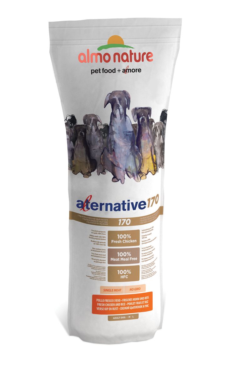 Корм сухой Almo Nature Alternative для собак средних и крупных пород, с цыпленком и рисом, 9,5 кг10756 Корм сухой Almo Nature Alternative для собак средних и крупных пород, с цыпленком и рисом, 9,5 кг10756Полнорационный корм Almo Nature Alternative рекомендован для собак средних и крупных пород. Монобелковый корм не содержит мясной муки и дегидрированного мяса. Рекомендован к употреблению собакам с чувствительным пищеварением. Не содержит глютена, ГМО, химических консервантов, красителей и усилителей вкуса. Состав: свежее мясо курицы - 50%, рис - 45%, дрожжи, свекольный жом, картофельный протеин, жир животного происхождения, минералы, гидролизированный белок ягненка, цельные семена льна, лососевый жир, маннанолигосахариды - 0,1%, инулин из цикория - источник ФОС (фруктоолигосахариды) - 0,1%. Витамины и микроэлементы: витамин A - 22000 IU/кг, витамин D3 - 1400 IU/кг, витамин E - 300 мг/ кг, витамин B1 - 12 мг/кг, витамин B2 - 14 мг/кг, кальций D-пантотенат - 20 мг/кг, витамин B6 - 12 мг/ кг, витамин B12 - 0,15 мг/кг, холин хлорид - 3395 мг/кг, ниацин - 25 мг/кг, биотин - 0,5 мг/кг, таурин - 1000 мг/кг, витамин K - 1 мг/кг, фолиевая кислота - 1 мг/кг,...