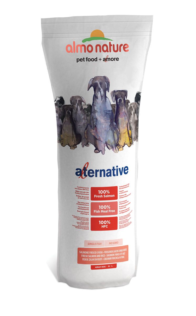 Корм сухой Almo Nature Alternative для собак средних и крупных пород, с лососем и рисом, 9,5 кг10768 Корм сухой Almo Nature Alternative для собак средних и крупных пород, с лососем и рисом, 9,5 кг10768Полнорационный корм Almo Nature Alternative рекомендован для собак средних и крупных пород. Монобелковый корм не содержит мясной муки и дегидрированного мяса. Рекомендован к употреблению собакам с чувствительным пищеварением. Не содержит глютена, ГМО, химических консервантов, красителей и усилителей вкуса. Состав: свежее мясо лосося - 50%, рис - 40%, картофельный протеин, жир животного происхождения, минералы, гидролизированный белок ягненка, цельные семена льна, лососевый жир, маннанолигосахариды - 0,1%, инулин из цикория - источник FOS (фруктоолигосахариды) - 0,1%. Витамины и микроэлементы: витамин A - 22000 IU/кг, витамин D3 - 1400 IU/кг, витамин E - 300 мг/ кг, витамин B1 - 12 мг/кг, витамин B2 - 14 мг/кг, кальций D-пантотенат - 20 мг/кг, витамин B6 - 12 мг/ кг, витамин B12 - 0,15 мг/кг, холин хлорид - 3185 мг/кг, ниацин - 25 мг/кг, биотин - 0,5 мг/кг, таурин - 1000 мг/кг, витамин K - 1 мг/кг, фолиевая кислота - 1 мг/кг, L-карнитин - 50 мг/кг, ...