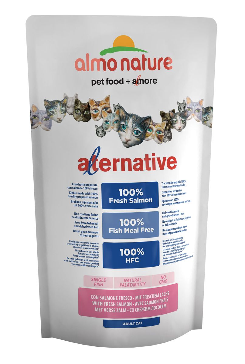 Корм сухой для кошек Almo Nature Alternative, с лососем и рисом, 750 г. 2063220632 Корм сухой для кошек Almo Nature Alternative, с лососем и рисом, 750 г. 2063220632Состав: свежий лосось* 55%, рис, куриный жир**, кукурузный глютен, гидролизованный животный белок, дрожжи, картофель, яйца, минералы, мананоолигосахариды 0,2%, инулин из цикория- источник ФОС- 0,2%.
