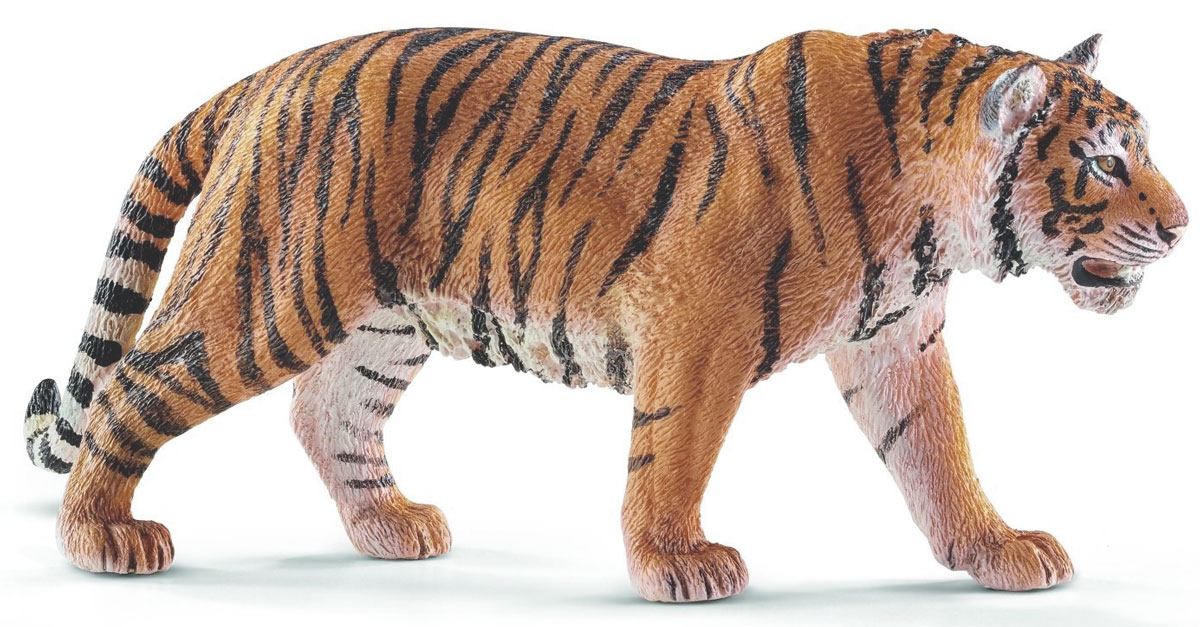 Schleich Фигурка Тигр14729 Schleich Фигурка Тигр14729Сибирский тигр - самая крупная кошка в мире, которая достигает в длину около 3-х метров. Черные полосы на теле тигра разнообразны и уникальны. Тигры очень быстрые и при этом незаметные хищники, а также великолепные пловцы. Фигурка Schleich Тигр является отличным обучающим материалом и знакомит детей с представителем животного мира. Раскрашенные вручную с особой внимательностью к каждой детали, фигурки прекрасно сочетаются друг с другом - можно объединять в игре представителей разных серий. В разработке каждой фигурки компания Schleich опирается на исследования в области педагогики, создавая маленькие произведения для маленьких ручек. Изготовление игрушек находится под контролем Берлинского зоопарка, поэтому игрушки так похожи на настоящих животных. Фигурка от немецкой компании Schleich станет достойным дополнением уникальной коллекции миниатюрных фигурок.