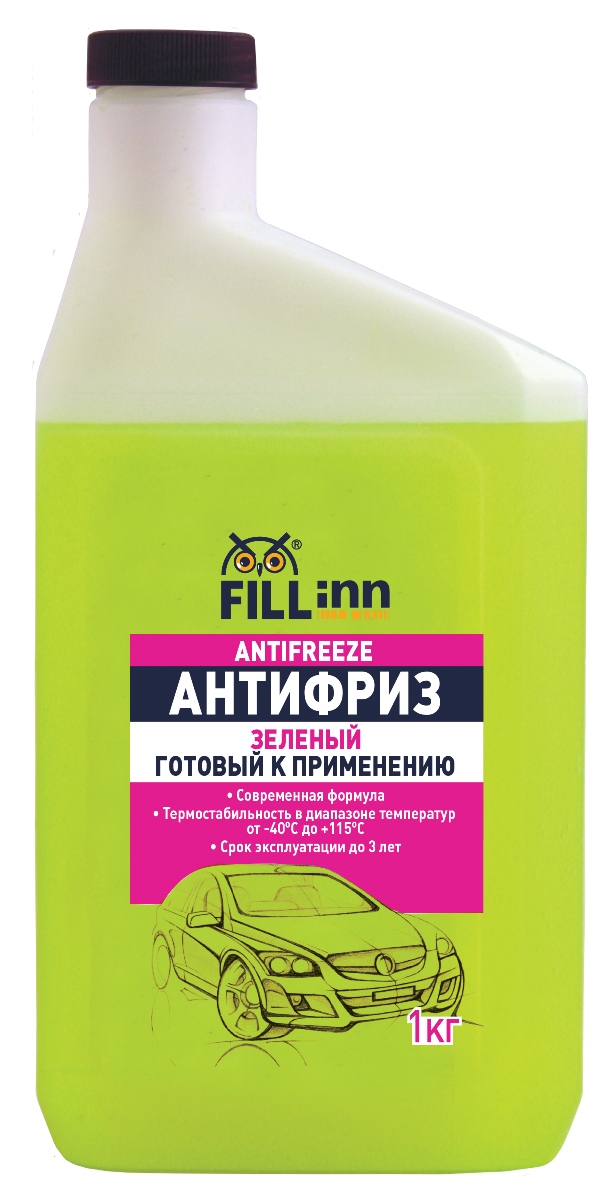 Антифриз Fill Inn, готовый, цвет: зеленый, 1000 млFL035 Антифриз Fill Inn, готовый, цвет: зеленый, 1000 млFL035Охлаждающая низкозамерзающая жидкость нового поколения произведена на основе высокоочищенного моноэтиленгликоля и современного пакета присадок, в состав которого входят органические ингибиторы (замедлители коррозии) последнего поколения, стабилизирующие и противопенные присадки. Обладает термостабильностью в диапазоне от -40С до +115С. Смешивается со всеми охлаждающими жидкостями на основе моноэтиленгликоля (кроме антифриза, изготовленного по карбоксилатной технологии). Соответствует международным стандартам ASTM D 3306, British Standart 6580, JISK 2234, CUNA NC 956-16, AFNOR R-15-601, O NORM V 5123, UNE 25-361, NATO S-759, VW, BMW, Mercedes Benz, Volvo, Ford, GM, FIAT. Антифриз безопасен для стальных, чугунных, алюминиевых, медных, пластмассовых, резиновых деталей и лакокрасочных покрытий. Уважаемые клиенты! Обращаем ваше внимание на возможные изменения в дизайне упаковки. Качественные характеристики товара остаются неизменными....