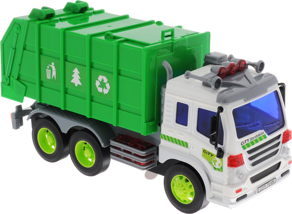 Dave Toy Мусоровоз инерционный33018 Dave Toy Мусоровоз инерционный33018Мусоровоз Dave Toy - это яркая машина, которая порадует любого мальчишку. Игрушка отлично подойдет для сюжетно-ролевых игр. Машина является уменьшенной копией настоящего мусоровоза. Мусоровоз предназначен для перевозки игрушечного мусора. Для этого у него имеется просторный кузов зеленого цвета, на который нанесены специальные отличающие знаки. Кабина водителя окрашена в белый цвет, а рядом с дверью можно найти кнопку, отвечающую за звуковые и световые эффекты. Благодаря встроенной инерционной системе машина может проехать некоторое расстояние самостоятельно, для этого необходимо слегка потянуть и отпустить. Ваш ребенок будет увлеченно играть с этой машинкой, придумывая различные истории. Порадуйте его таким замечательным подарком! Рекомендуется докупить 3 батарейки напряжением 1,5V типа AG13 (товар комплектуется демонстрационными).
