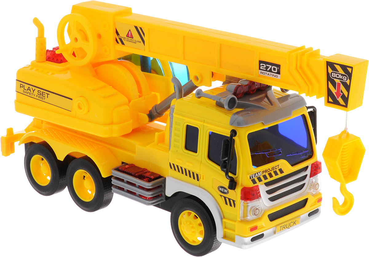 Dave Toy Кран инерционный цвет желтый33025 Dave Toy Кран инерционный цвет желтый33025Кран Dave Toy, выполненный из прочного пластика, станет любимой игрушкой вашего малыша. Игрушка представляет собой кран, оснащенный выдвигающейся стрелой с крюком. Игрушка оснащена инерционным ходом. Прорезиненные колеса обеспечивают надежное сцепление с любой поверхностью пола. Игрушка обладает световыми и звуковыми эффектами. Ваш ребенок будет увлеченно играть с этой машинкой, придумывая различные истории. Порадуйте его таким замечательным подарком! Рекомендуется докупить 3 батарейки напряжением 1,5V типа AG13 (товар комплектуется демонстрационными).