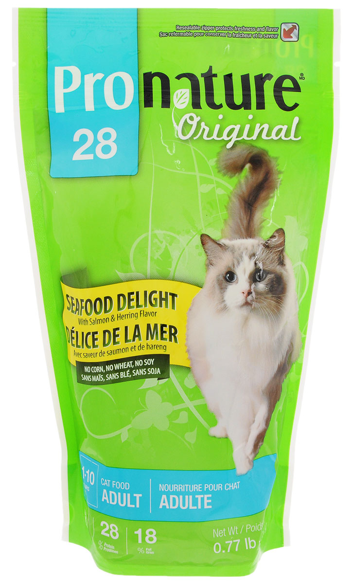 Корм сухой Pronature Original 28 для кошек, с цыпленком и морепродуктами, 350 г37300 Корм сухой Pronature Original 28 для кошек, с цыпленком и морепродуктами, 350 г37300Специально разработанный сбалансированный корм Pronature Original 28 с цыпленком и морепродуктами оптимально поддерживает физическую форму и здоровье взрослых животных. Уникальная текстура и неповторимый вкус каждой гранулы обязательно доставит им удовольствие. Pronature Original 28 предлагает вашему четвероногому другу вкусное разнообразное и сбалансированное меню! Тщательно разработанная на протяжении многих лет рецептура по праву завоевала сердца домашних любимцев, принося удовольствие с каждым кусочком! Корм подходит для кошек в возрасте от 1 года до 10 лет. Товар сертифицирован.