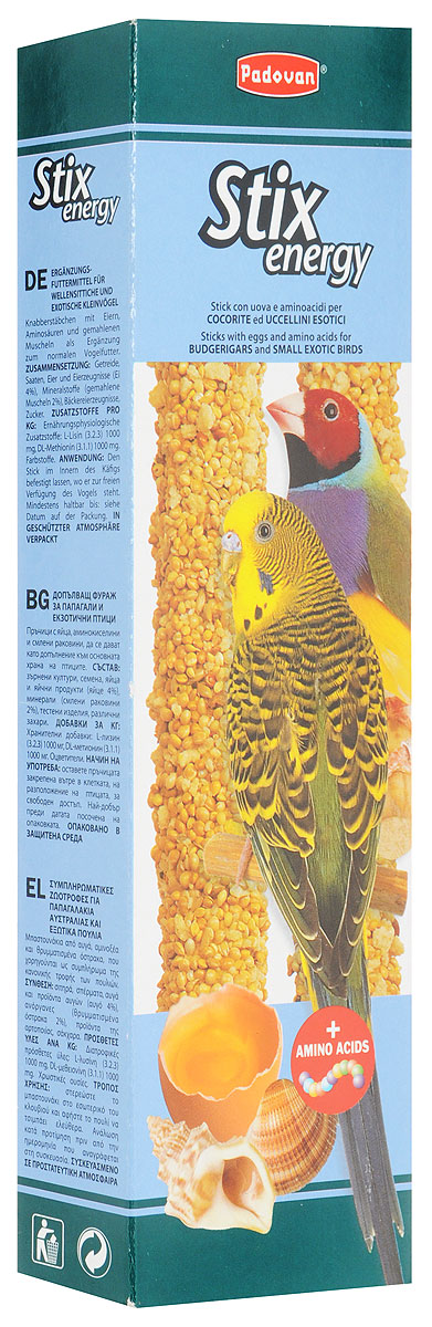 Лакомство Padovan Энерджи, для волнистых попугаев и экзотических птиц, 80 г16803 Лакомство Padovan Энерджи, для волнистых попугаев и экзотических птиц, 80 г16803Лакомство Padovan Энерджи предназначено для волнистых попугаев и экзотических птиц. Пригодно для питания и других птиц. Палочки спрессованы из тщательно подобранной смеси семян и полезных пищевых добавок - особенно, минералов. Они снабжены приспособлением для удобного крепления лакомства внутри клетки. Товар сертифицирован.