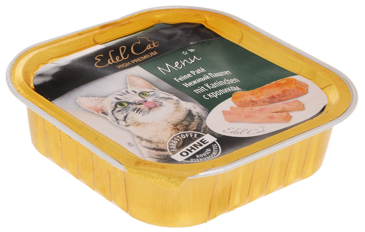 Консервы для кошек Edel Cat, паштет с кроликом, 100 г17402 Консервы для кошек Edel Cat, паштет с кроликом, 100 г17402Нежный паштет Edel Cat с кроликом - полнорационный консервированный сбалансированный корм премиум класса для котят и взрослых кошек. Этот натуральный без добавления красителей и усилителей вкуса корм доставит истинное удовольствие вашему питомцу. Паштет содержит полный комплекс витаминов, минералов и микроэлементов, оказывающих благотворное воздействие на организм ваших домашних питомцев. Товар сертифицирован.