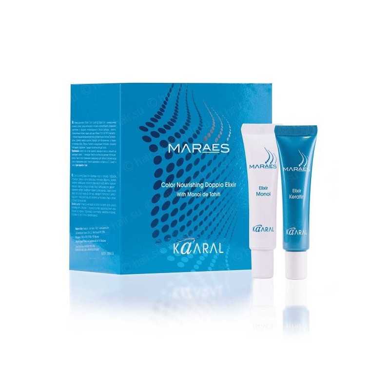 Color Nourising Doppio Elixir - Элексир для волос с тайским Моной 12*15 млkaar1306 Color Nourising Doppio Elixir - Элексир для волос с тайским Моной 12*15 млkaar1306Эликсир для волос Maraes Color Nourishing Elixir – новейшая формула для восстановления и лечения волос в салоне красоты с целью интенсивного питания, исключительного увлажнения, укрепления и придания непревзойденного блеска волосам клиента. Состав эликсира обогащен маслом Моной (Monoi de Tahiti), натуральным Кератином и Протеинами Шелка. Двойной эликсир идеально подходит для обезвоженных, уставших, истонченных волос. Предотвращает вымывание цветовых пигментов, надолго сохраняет яркость и блеск волос.