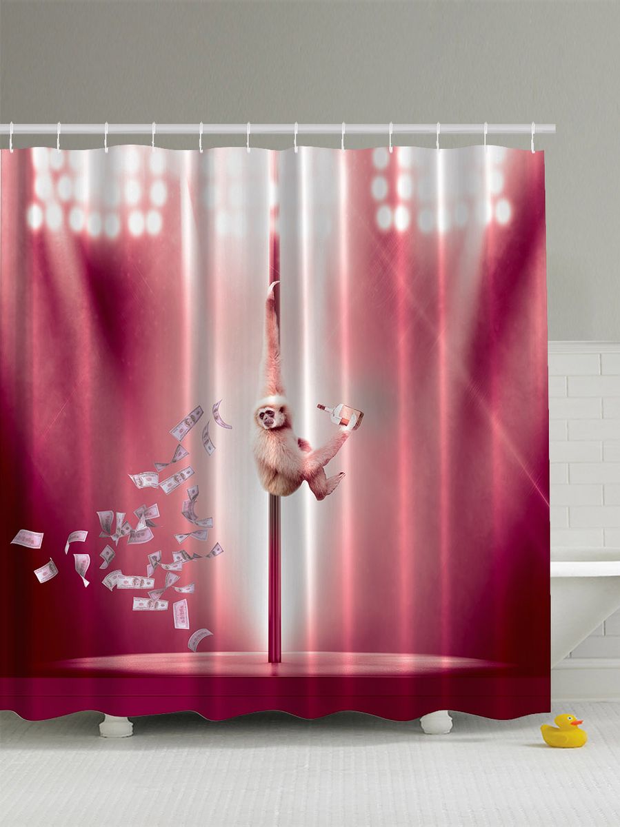 Штора для ванной комнаты Magic Lady "Обезьяна, сцена, деньги, алкоголь и шест", 180 х 200 см