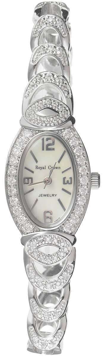 Часы наручные женские Royal Crown, цвет: серебристый. 3651-RDM-53651-RDM-5 Часы наручные женские Royal Crown, цвет: серебристый. 3651-RDM-53651-RDM-5Изысканные женские часы Royal Crown изготовлены из высокотехнологичной гипоаллергенной нержавеющей стали и латуни. Покрытие корпуса и браслета - палладий с розовым золотом и родием, что придает часам благородный блеск драгоценных металлов. Кварцевый механизм имеет степень влагозащиты равную 3 Bar и дополнен часовой, минутной и секундной стрелками. Корпус часов украшен ободком из цирконов. Браслет выполнен из соединяющихся между собой элементов. Для того чтобы защитить циферблат от повреждений в часах используется высокопрочное минеральное стекло. На белом циферблате отметки и цифры органично сочетаются с маленькими стрелками. Браслет комплектуется надежным и удобным в использовании складным замком, который позволит с легкостью снимать и надевать часы. Часы упакованы в фирменную коробку. Часы Royal Crown подчеркнут изящность женской руки и отменное чувство стиля у их обладательницы.