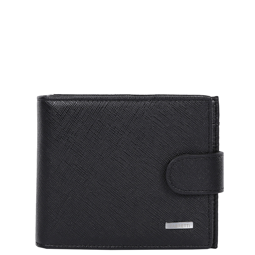 Кошелек мужской Fabretti, цвет: черный. 35023-black saf35023-black saf Кошелек мужской Fabretti, цвет: черный. 35023-black saf35023-black safКлассический мужской кошелек от итальянского бренда Fabretti выполнен из натуральной кожи с мягкой фактурой. Насыщенный черный цвет и фурнитура, выполненная в серебряном цвете, превратили аксессуар в модное изделие, которое подчеркнет ваше уникальное чувство стиля. Внутри модели имеется 1 отделение для купюр. Вы с легкостью сможете расположить 8 дисконтных и кредитных карточек, любимую фотографию, а также всю мелочь с помощью удобного кармана. Кошелек закрывается на прочную застежку.