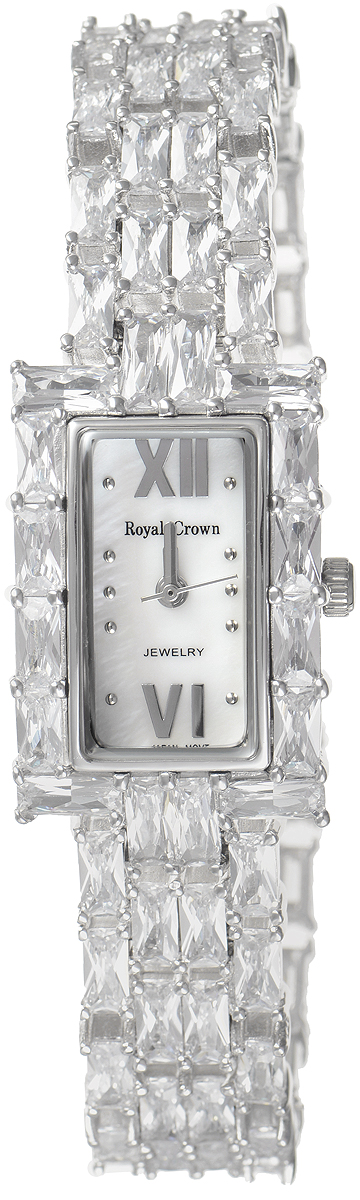 Часы наручные женские Royal Crown, цвет: серебристый. 3793B-RDM-53793B-RDM-5 Часы наручные женские Royal Crown, цвет: серебристый. 3793B-RDM-53793B-RDM-5Изысканные женские часы Royal Crown изготовлены из высокотехнологичной гипоаллергенной нержавеющей стали и латуни. Покрытие корпуса и браслета - палладий с розовым золотом и родием, что придает часам благородный блеск драгоценных металлов. Кварцевый механизм имеет степень влагозащиты равную 3 Bar и дополнен часовой, минутной и секундной стрелками. Браслет выполнен из соединяющихся между собой элементов, инкрустированных цирконами. Для того чтобы защитить циферблат от повреждений в часах используется высокопрочное минеральное стекло. Браслет комплектуется надежным и удобным в использовании складным замком, который позволит с легкостью снимать и надевать часы. Часы упакованы в фирменную коробку. Часы Royal Crown подчеркнут изящность женской руки и отменное чувство стиля у их обладательницы.