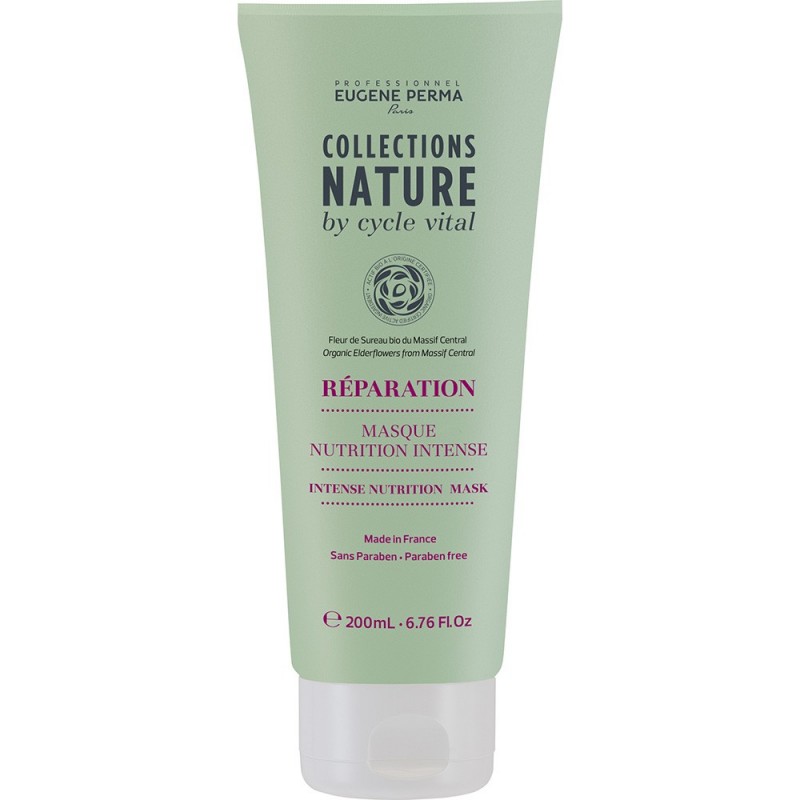 Eugene Perma Cycle Vital Nature Masque Nutrition Intense - Маска интенсивно-питательная для повреждённых волос 200 мл21033738 Eugene Perma Cycle Vital Nature Masque Nutrition Intense - Маска интенсивно-питательная для повреждённых волос 200 мл21033738Маска интенсивно-питательная для поврежденных волос Masque Nutrition Intense Nature by Cycle Vital Eugene Perma Интенсивно питает сухие ломкие волосы. Обеспечивает мягкость, эластичность и блеск. Соцветия бузины - богатые витаминами, минералами и антиоксидантами, оказывают мощное питательное и укрепляющее воздействие на волосы.