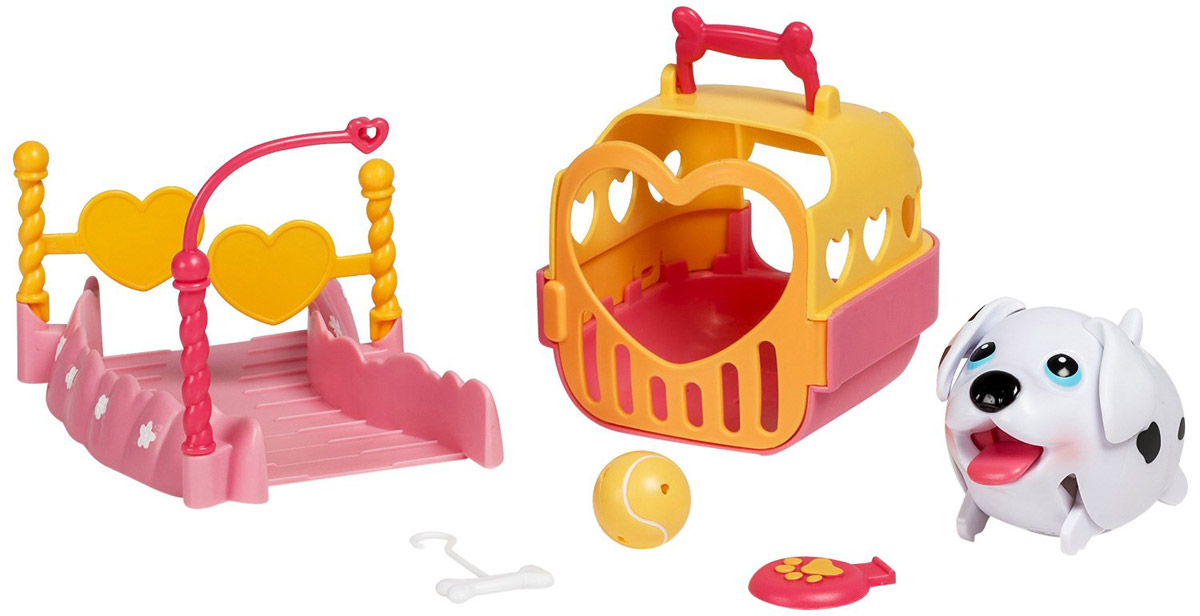Chubby Puppies Набор фигурок Детская площадка56701_20070168 Chubby Puppies Набор фигурок Детская площадка56701_20070168Набор фигурок Chubby Puppies Детская площадка непременно понравится вашему ребенку. В набор входят фигурка очаровательного щенка далматинца, игровая площадка с косточкой, летающий диск, мячик и переноска для щенка. Переноска дополнена ручкой и открывающейся дверью. Площадка оборудована съемными воротами-сердечками. Щеночек умеет забавно передвигаться, шагая вразвалку, благодаря чему игра с ним становится еще более интересной и увлекательной. Язык, хвостик и ушки у собачки подвижные. Набор выполнен из яркого качественного пластика и совершенно безопасен для здоровья вашего ребенка. Порадуйте вашего малыша таким замечательным подарком! Для работы требуется 1 батарейка типа ААА (входит в комплект).