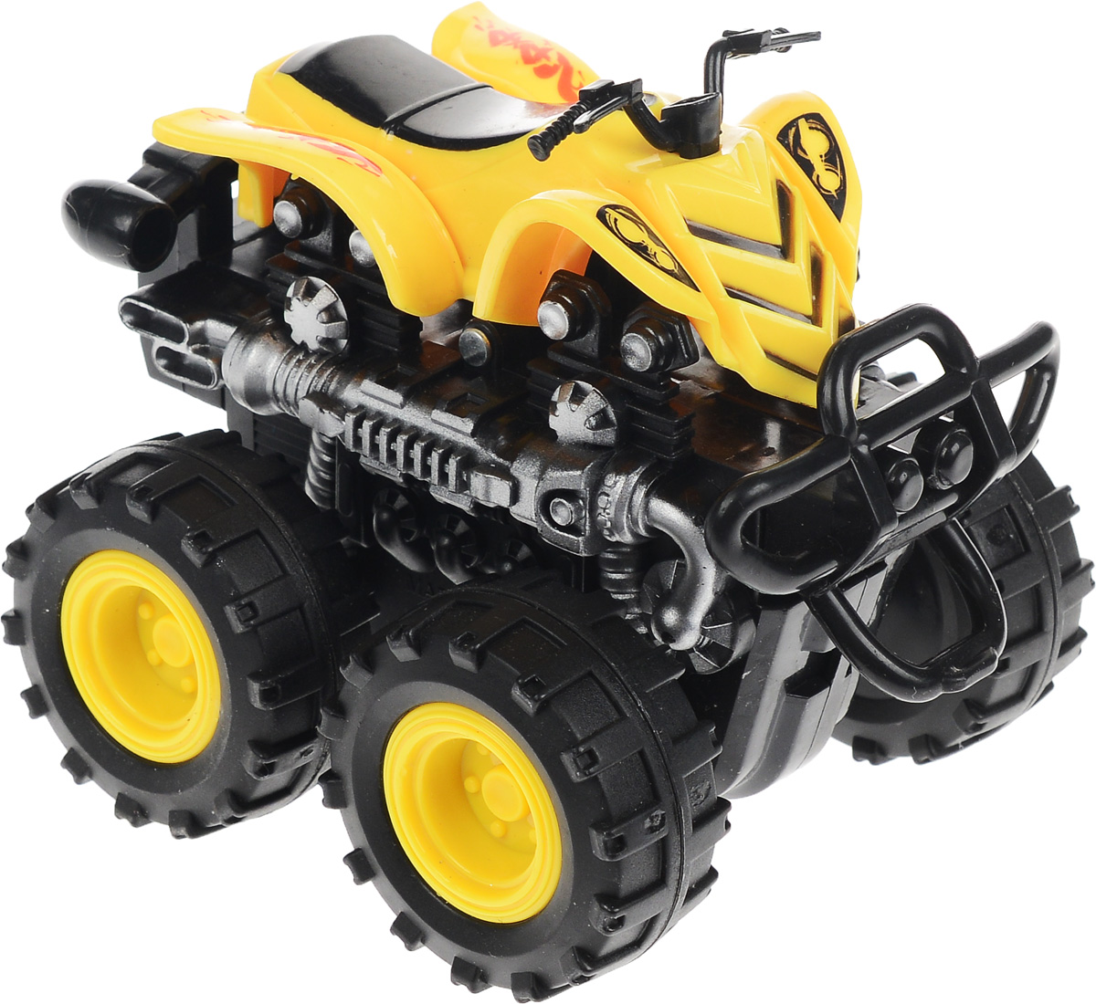 Big Motors Квадроцикл инерционный 4 WD цвет желтый806B_желтый, черный Big Motors Квадроцикл инерционный 4 WD цвет желтый806B_желтый, черныйКвадроцикл инерционный Big Motors 4WD станет любимой игрушкой вашего малыша. Игрушка представляет собой мощный квадроцикл с большими колесами. Машинка оснащена инерционным механизмом. Достаточно немного подтолкнуть машинку вперед или назад, а затем отпустить, и она сама поедет в ту же сторону. Ваш ребенок будет увлеченно играть с этим квадроциклом, придумывая различные истории. Порадуйте его таким замечательным подарком!