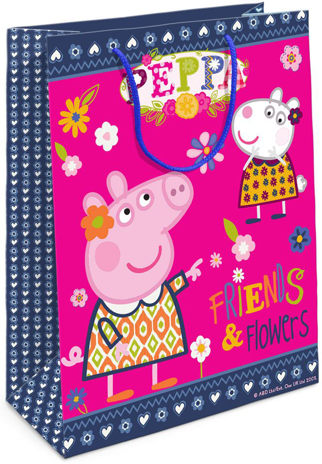 Peppa Pig Пакет подарочный Пеппа и Сьюзи 35 х 25 х 9 см31021 Peppa Pig Пакет подарочный Пеппа и Сьюзи 35 х 25 х 9 см31021Подарочный бумажный пакет Пеппа и Сьюзи с очаровательными героями мультфильма Свинка Пеппа ярко украсит подарок и обязательно порадует вашу малышку. Размер: 35х25х9 см. В ассортименте вы также сможете найти такой же пакет размером 23х18х10 см.