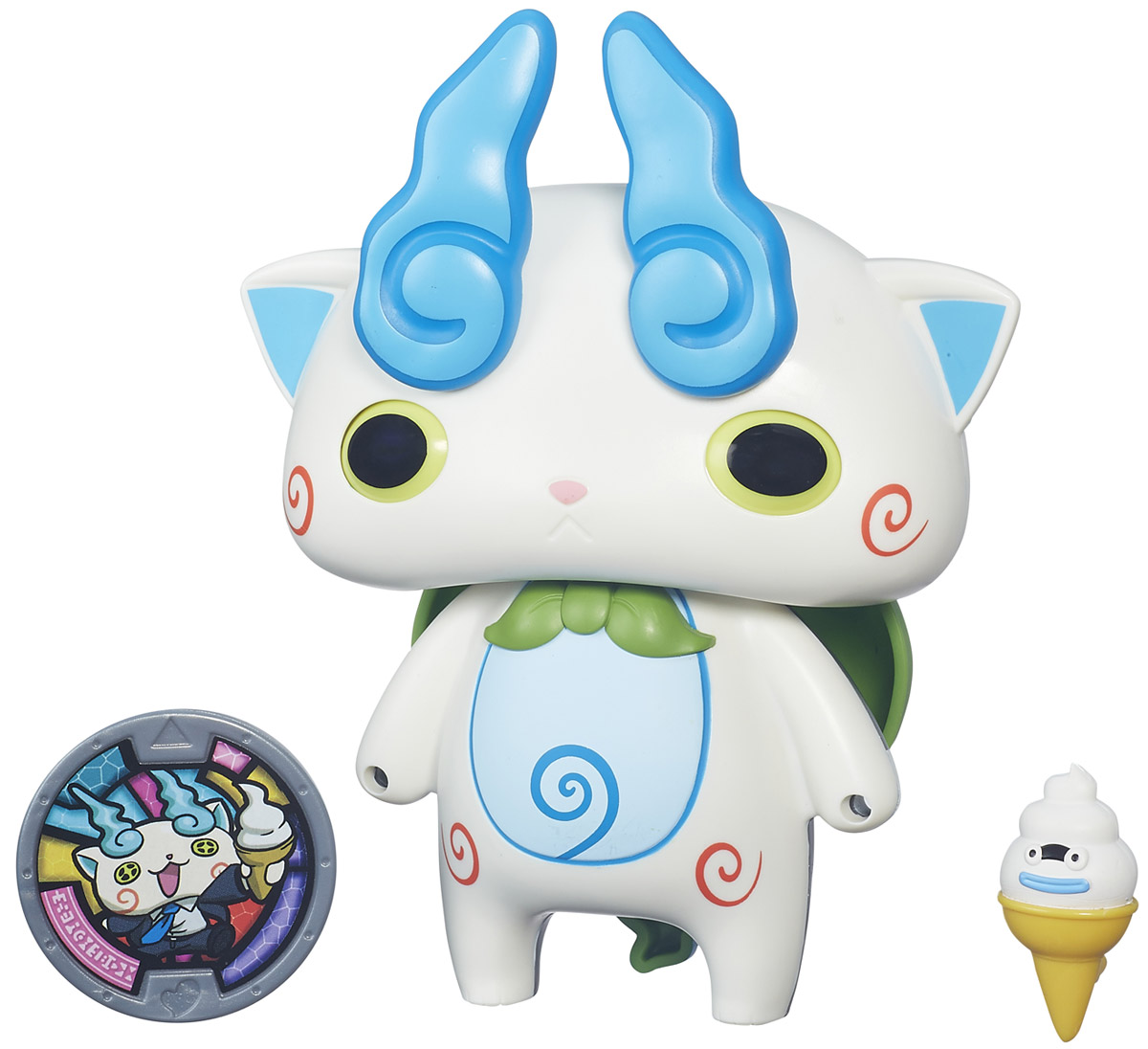 Yo-kai Watch Фигурка меняющаяся Komasan с медальюB5948_В5946 Yo-kai Watch Фигурка меняющаяся Komasan с медальюB5948_В5946В мире Yo-kai у персонажей иногда случаются дни, когда все идет не так. Они теряют ключи. У них спадают штаны. Несомненно, во всем этом виноваты Yo-kai. Они находятся повсюду, каждый день отвлекая и доставляя неудобства окружающим. Их не может видеть никто, кроме тех персонажей, которые подружились с ними. Komasan - это сторожевой пес пекинес. Храм, который он охранял в деревне, был разрушен. После этого он перебрался в большой город и всеми силами старался приспособиться к его непривычно быстрому ритму. Фигурка функциональная, она может трансформироваться в Businessman. Заведите дома забавных персонажей из мультсериала Yo-kai Watch. К каждой фигурке прилагается медаль. Играть с любой Yo-kai-медалью можно тремя способами. 1. Можно вызвать персонажа Yo-kai, вставив медаль в игрушечные часы Yo-kai Watch (приобретаются отдельно), и тогда вы услышите имя персонажа и другие звуки. Большинство медалей также могут воспроизводить песню своего клана. 2....