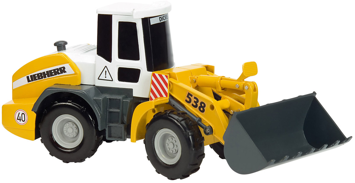 Dickie Toys Погрузчик Liebherr на дистанционном управлении3729002 Dickie Toys Погрузчик Liebherr на дистанционном управлении3729002Колесный погрузчик Dickie Toys Liebherr с проводным дистанционным управлением - это прекрасный подарок для маленького строителя. Игрушка является точной копией настоящего погрузчика. Реалистично выполненная машина имеет световые и звуковые эффекты. С помощью специального ковша для уборки малыш сможет разгребать и перемещать груз. Левый рычаг и красная кнопка слева на пульте управления помогут переместить ковш вверх. А правый рычаг и красная кнопка справа необходимы для перемещения ковша вниз. С погрузчиком Dickie Toys Liebherr ваш ребенок сможет развернуть настоящую строительную площадку. Играя в сюжетно-ролевые игры, ребенок развивает фантазию, пространственное мышление и адаптируется через игру к окружающему миру. При управлении пультом будет развиваться моторика пальчиков. Для работы игрушки необходимы 4 батарейки типа АА (не входят в комплект).