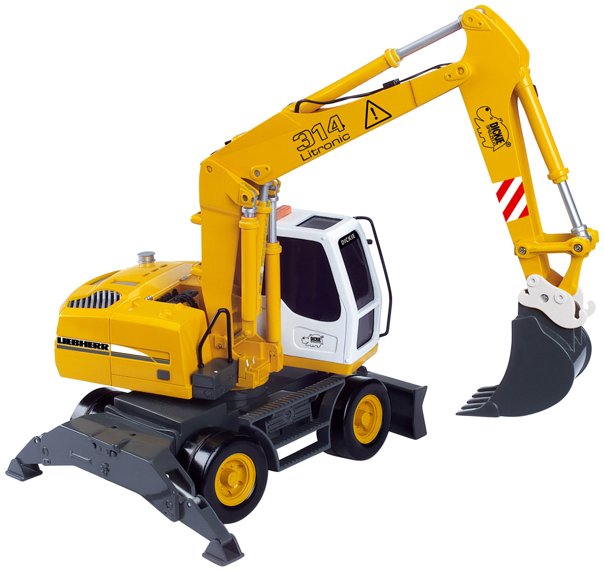 Dickie Toys Экскаватор Liebherr на дистанционном управлении3729001 Dickie Toys Экскаватор Liebherr на дистанционном управлении3729001Экскаватор Dickie Toys Liebherr с дистанционным управлением - это прекрасный подарок для маленького строителя. Игрушка является точной копией настоящей строительной техники. Реалистично выполненный экскаватор оснащен световыми и звуковыми эффектами. С помощью ковша малыш сможет поднимать и перемещать груз. Также экскаватор оборудован специальной насадкой для уборки снега. Левый рычаг на пульте управления поможет переместить ковш вверх. А правый рычаг необходим при регулировке поворота. Кнопки на пульте нужны для регулировки высоты поднимаемого груза. С экскаватором Dickie Toys Liebherr ваш ребенок сможет развернуть настоящую строительную площадку.