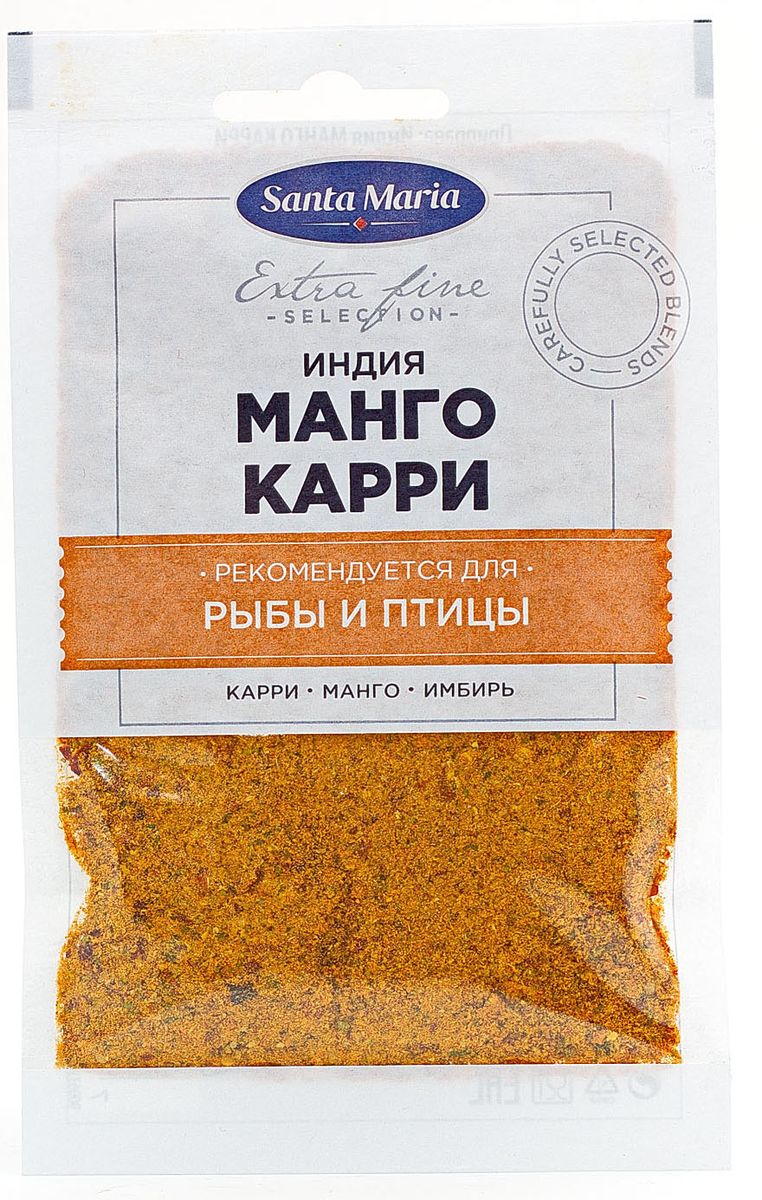 Santa Maria приправа Индия Манго карри, 24 г100638 Santa Maria приправа Индия Манго карри, 24 г100638Добавляйте приправу Santa Maria Индия Манго карри в супы-пюре, при тушении овощей, курицы и морепродуктов. Приготовьте заправку для салатов из йогурта, сока лимона, кинзы и приправы Манго Карри.