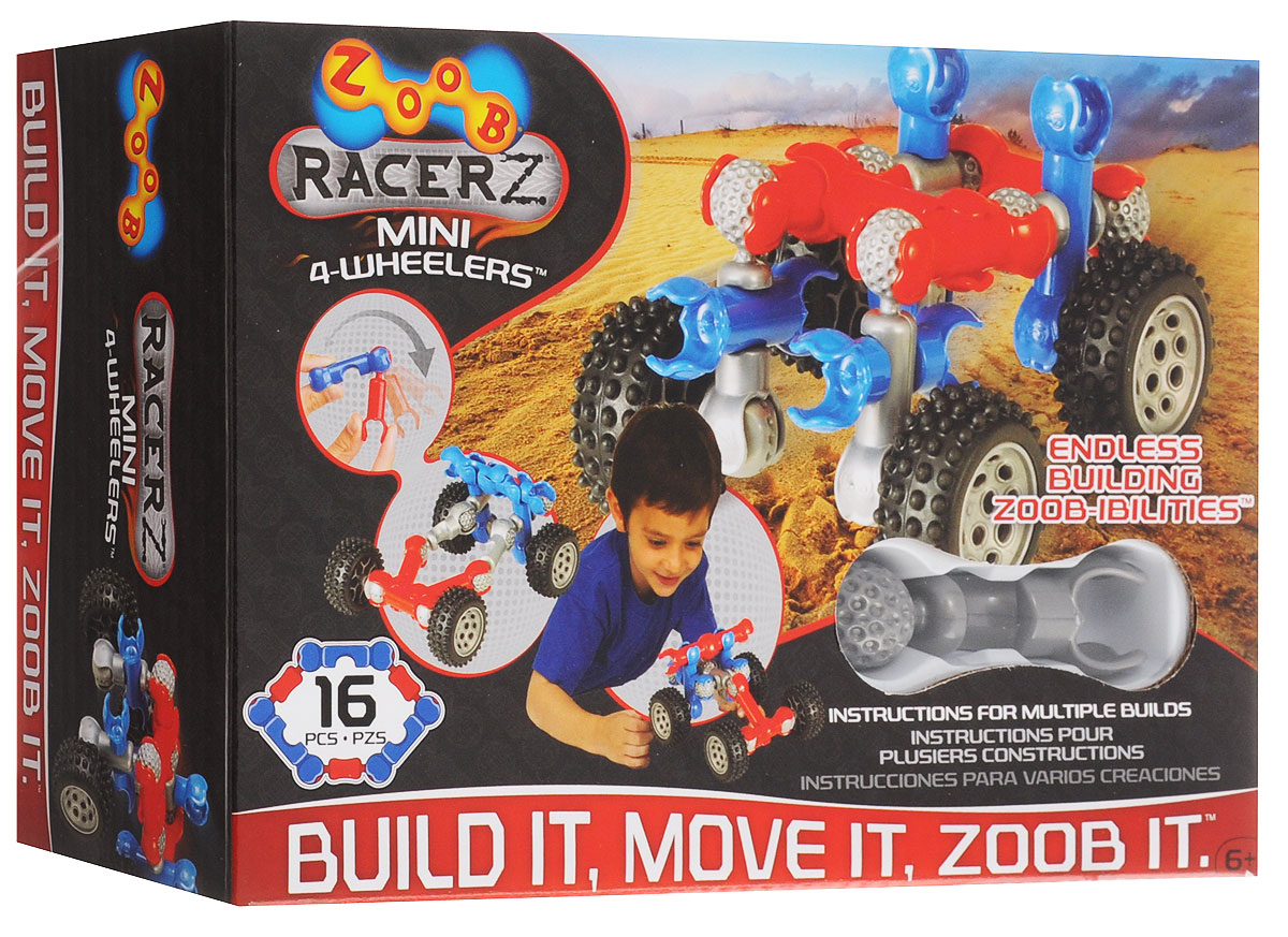 Zoob Конструктор Mini 4-Wheeler12050, 0Z12050TL Zoob Конструктор Mini 4-Wheeler12050, 0Z12050TLZoob - подвижный многовариантный конструктор, завоевавший внимание детей и их родителей во всем мире. Конструктор Zoob Mini 4-Wheeler - прекрасный набор для юных изобретателей, который поможет детям ощутить себя одновременно в роли проектировщика, создателя и гонщика. В набор входят 16 деталей ярких цветов. Юный инженер сможет собирать уже существующие в инструкции пошаговые схемы моделей или разрабатывать свои собственные. Сколько моделей можно собрать всего из 12 деталей и четырех колес? Не поверите, минимум три, а учитывая фантазию малыша и возможности конструкторов ZOOB, сколько угодно. Ведь у наборов ZOOB практически не существует уникальных деталей. Всех их можно использовать в любой из моделей конструктора. Элементы конструктора Zoob соединяются между собой более чем 20 различными способами. Представьте ту безграничность вариантов моделей, которые можно создать с помощью конструктора Zoob!