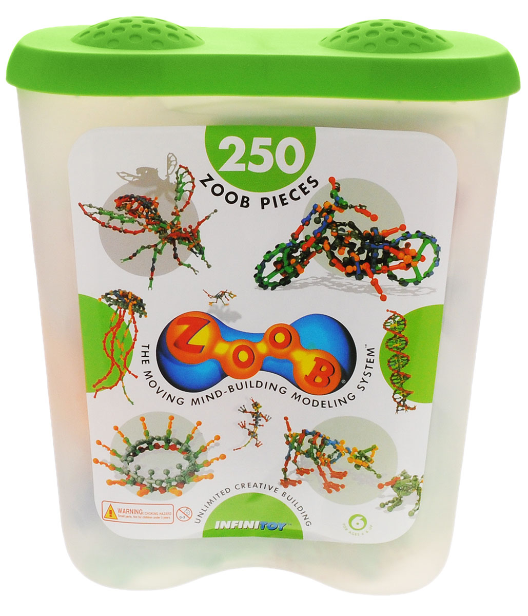 Zoob Конструктор 1125011250 Zoob Конструктор 1125011250Конструктор Zoob - это подвижный многовариантный конструктор, завоевавший внимание детей и их родителей во всем мире. Набор включает в себя 250 деталей для реализации самых сложных задумок вашего изобретателя - можно собрать большую игуану, двухколесный велосипед, гигантского паука, геометрические фигуры, различные абстрактные формы и многое другое. Удобный контейнер оценят хозяйки, ведь в нем так удобно хранить все детали конструктора Zoob и ценные поделки юных фантазеров. Конструкторы Zoob рекомендованы детям с 6 лет. Данное возрастное ограничение основано на том, что пространственное мышление у ребенка, по мнению специалистов, начинает развиваться именно с этого возраста. Во всех наборах Zoob содержатся 5 видов пластиковых деталей необычной формы. Они соединяются между собой 20-ю различными способами. Соединения деталей могут быть как неподвижными, так и подвижными. При подвижном соединении детали конструктора, защелкиваясь, образуют подобие суставов. Поэтому ребенок...