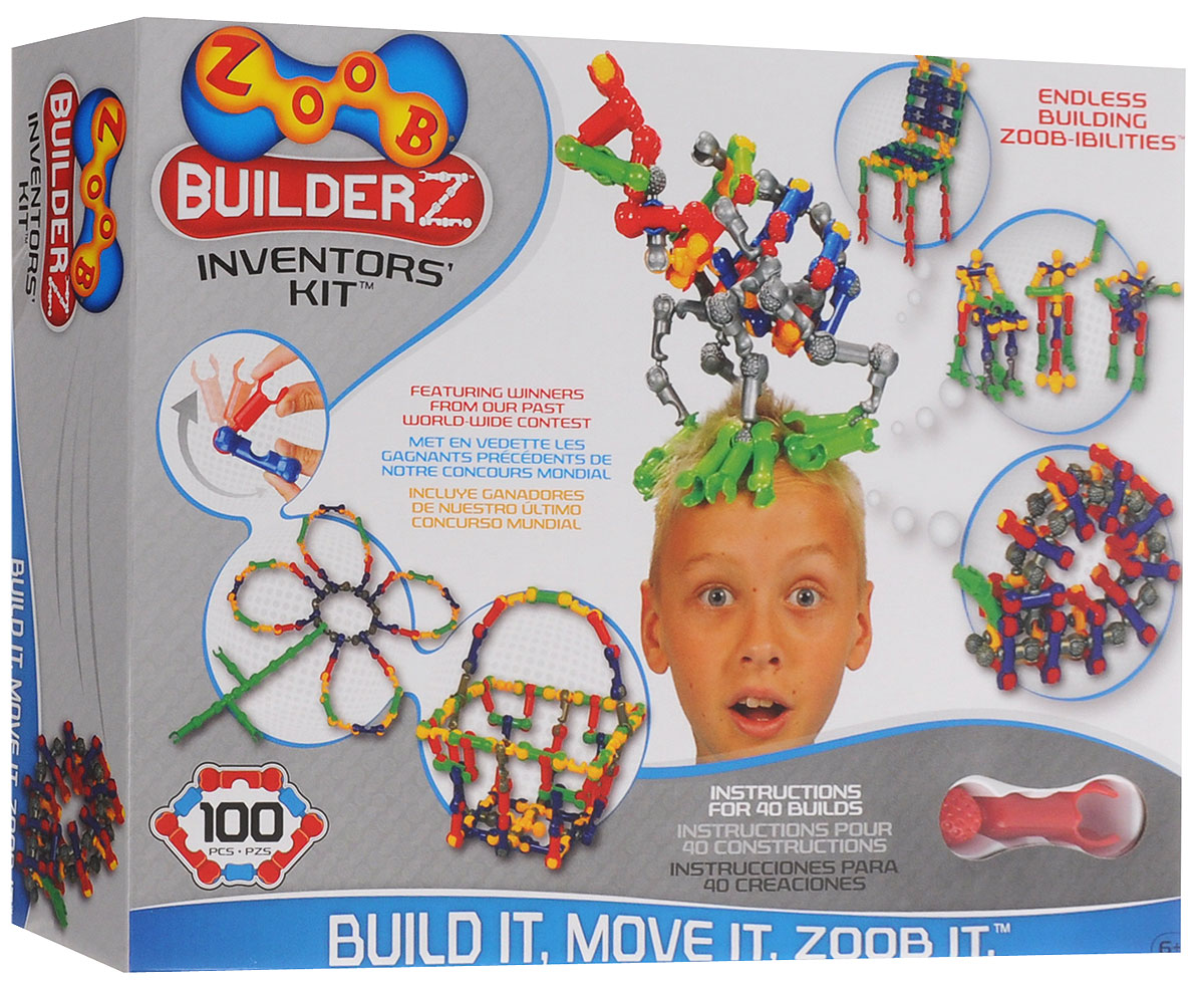 Zoob Конструктор Inventors Kit11100 Zoob Конструктор Inventors Kit11100Конструктор Zoob Inventors Kit - это подвижный многовариантный конструктор, завоевавший внимание детей и их родителей во всем мире. Набор включает в себя 100 деталей и пошаговую инструкцию для создания различных моделей - собачки, самолетика, жабы, музыканта, динозаврика, геометрических фигурок, абстрактных форм и многого другого. Конструкторы Zoob рекомендованы детям с 6 лет. Данное возрастное ограничение основано на том, что пространственное мышление у ребенка, по мнению специалистов, начинает развиваться именно с этого возраста. Во всех наборах Zoob содержатся 5 видов пластиковых деталей необычной формы. Они соединяются между собой 20-ю различными способами. Соединения деталей могут быть как неподвижными, так и подвижными. При подвижном соединении детали конструктора, защелкиваясь, образуют подобие суставов. Поэтому ребенок может не только собирать конструктор, но играть с ним после, как с обычной игрушкой. Собирать можно все, что угодно. Особенно хорошо...