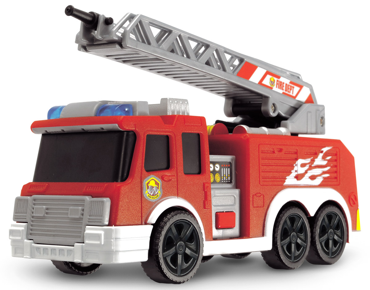 Dickie Toys Пожарная машина с водометом3302002 Dickie Toys Пожарная машина с водометом3302002Пожарная машина Dickie Toys привлечет внимание вашего ребенка и не позволит ему скучать. Пожарная машина оснащена выдвижной поворотной лестницей и настоящим водометом. Просто налейте воды в специальную емкость в кузове машины и нажимайте на кнопку насоса - вода будет распыляться наружу через брандспойт. Машина также имеет световые и звуковые эффекты, активируемые с помощью кнопки. Ваш ребенок сможет часами играть с машинкой, придумывая разные истории. Порадуйте его таким замечательным подарком! Для работы игрушки необходимы 3 батарейки типа LR41 напряжением 1,5V (товар комплектуется демонстрационными).