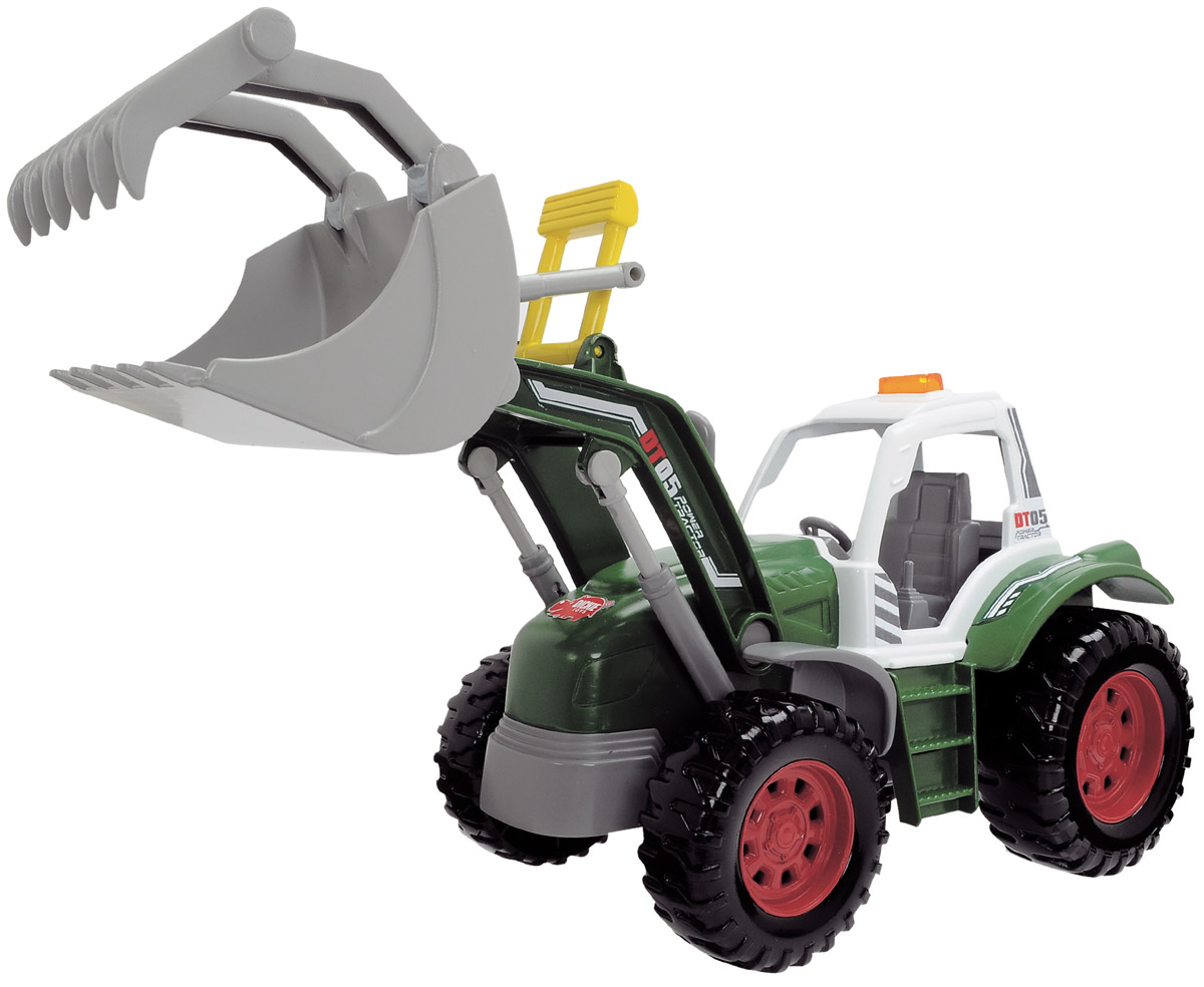 Dickie Toys Трактор с поднимающимся ковшом3736000 Dickie Toys Трактор с поднимающимся ковшом3736000Трактор Dickie Toys привлечет внимание вашего ребенка и не позволит ему скучать. Ковш трактора поднимается и опускается с помощью двух кнопок, расположенных позади кабины. Также положение ковша можно регулировать вручную с помощью специальной перекладины. При нажатии на кнопки одновременно с движением ковша активируются световые и звуковые эффекты. Ваш ребенок сможет часами играть с машинкой, придумывая разные истории. Порадуйте его таким замечательным подарком! Для работы игрушки необходимы 2 батарейки типа АА напряжением 1,5V (товар комплектуется демонстрационными).