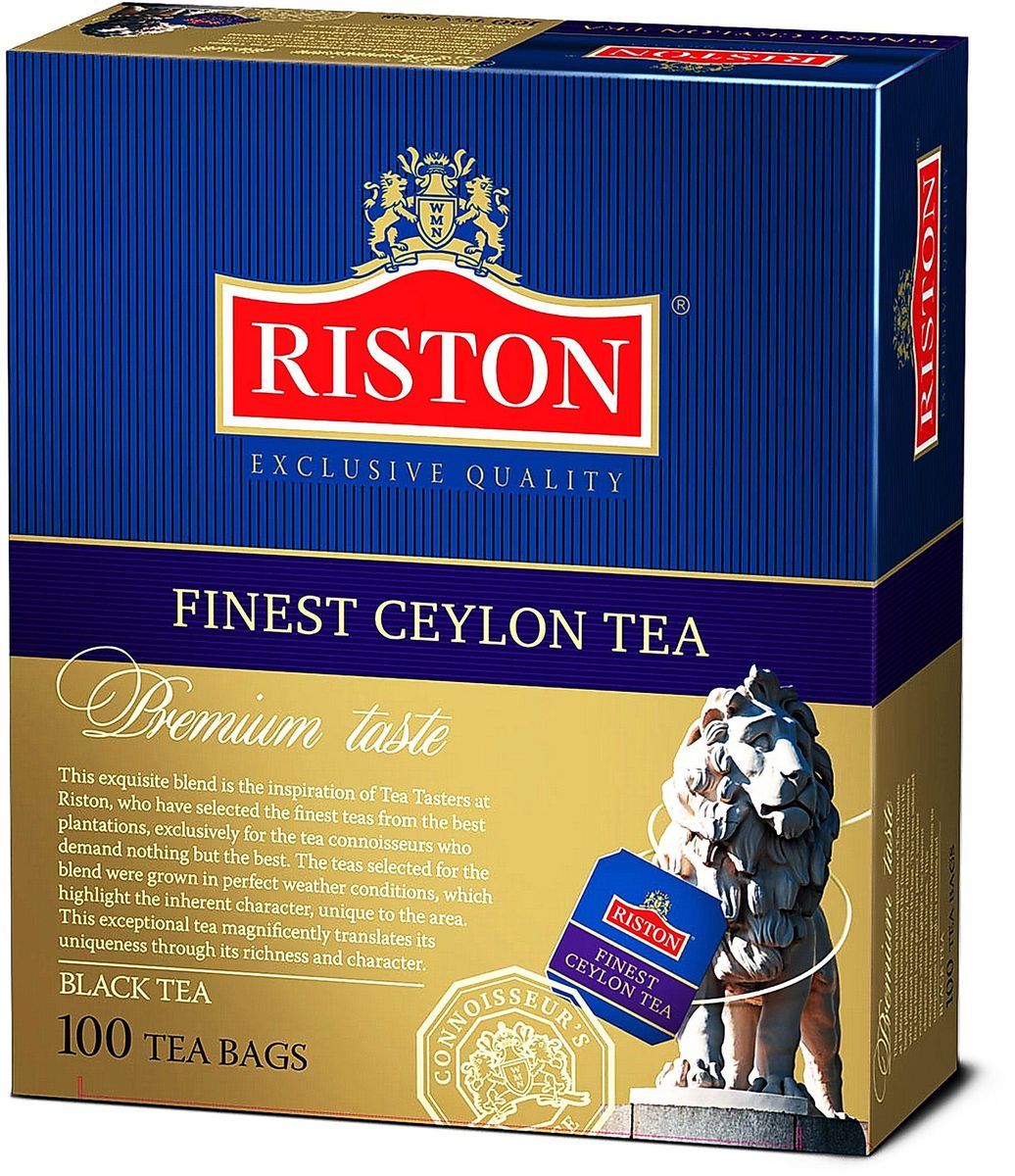 Riston Файнест Цейлон черный чай в пакетиках, 100 шт4792156001746 Riston Файнест Цейлон черный чай в пакетиках, 100 шт4792156001746Черный чай Riston Файнест Цейлон с классическим вкусом и богатым насыщенным ароматом, собранный на горных плантациях Димбулы (Цейлон), согревает наши мысли и дарит удивительное настроение на весь день. Оставляет долгое, необыкновенно приятное послевкусие. Стандарт BOPF.