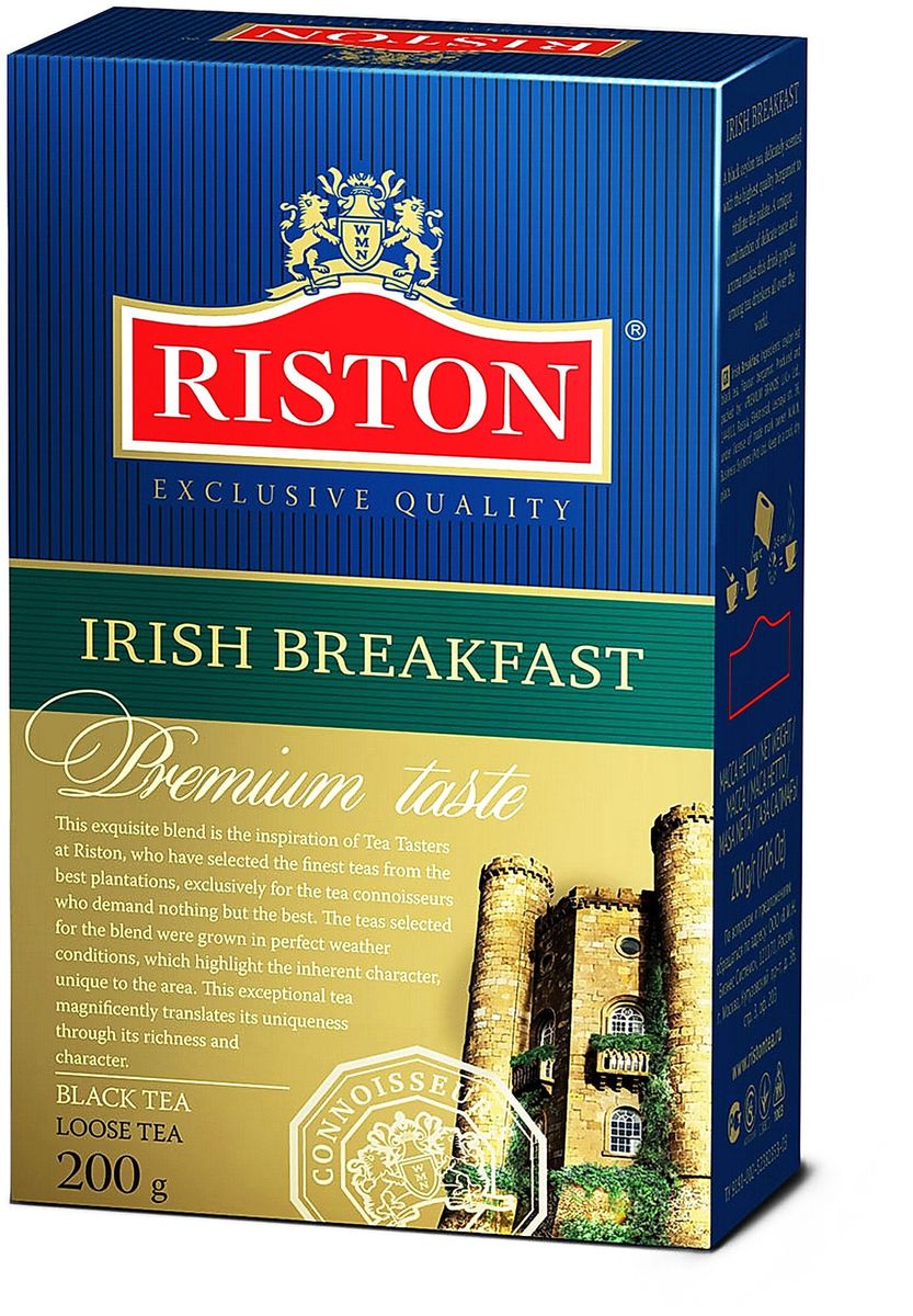 Riston Ирландский Завтрак черный листовой чай, 200 г4792156002118 Riston Ирландский Завтрак черный листовой чай, 200 г4792156002118Изумительный цейлонский черный чай Riston Ирландский Завтрак, деликатно ароматизированный бергамотом, приятно возбуждает аппетит. Неповторимое сочетание изысканного вкуса и тонкого аромата делает этот напиток особенно популярным среди любителей чая во всем мире.
