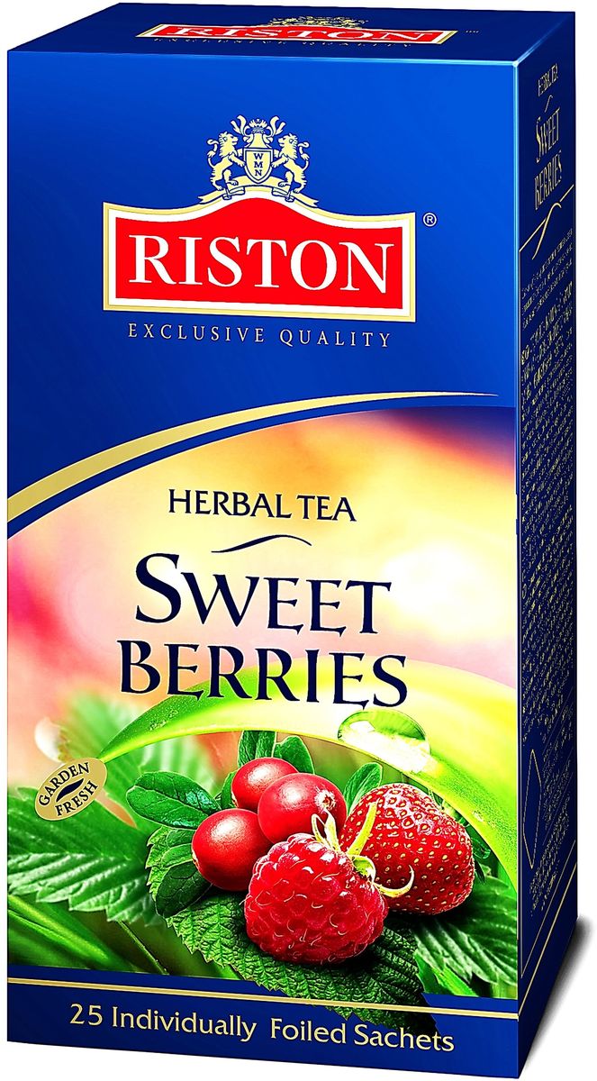Riston Сладкие Ягоды травяной чай в пакетиках, 25 шт4792156004587 Riston Сладкие Ягоды травяной чай в пакетиках, 25 шт4792156004587Пикантная клубника, малина и клюква в сочетании с гибискусом, шиповником и кусочками яблок создает неповторимый освежающий вкус и аромат чая Riston Сладкие Ягоды. Он превосходно согревает в горячем виде и замечательно освежает в охлажденном.