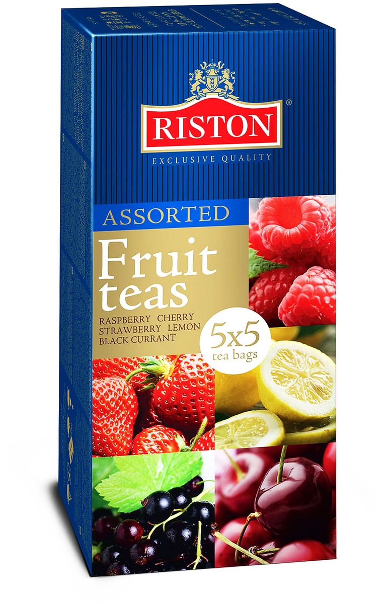 Riston Фруктовое Ассорти черный чай в пакетиках, 25 шт4792156005393 Riston Фруктовое Ассорти черный чай в пакетиках, 25 шт4792156005393Riston Фруктовое Ассорти - это уникальная возможность для любителей чайных импровизаций и настоящего цейлонского чая устроить фруктовый фестиваль и попробовать представленные в коллекции любимые вкусы. В одной упаковке вы найдете сразу пять видов фруктового чая: садовая клубника, малина, лимон, черная смородина и вишня.