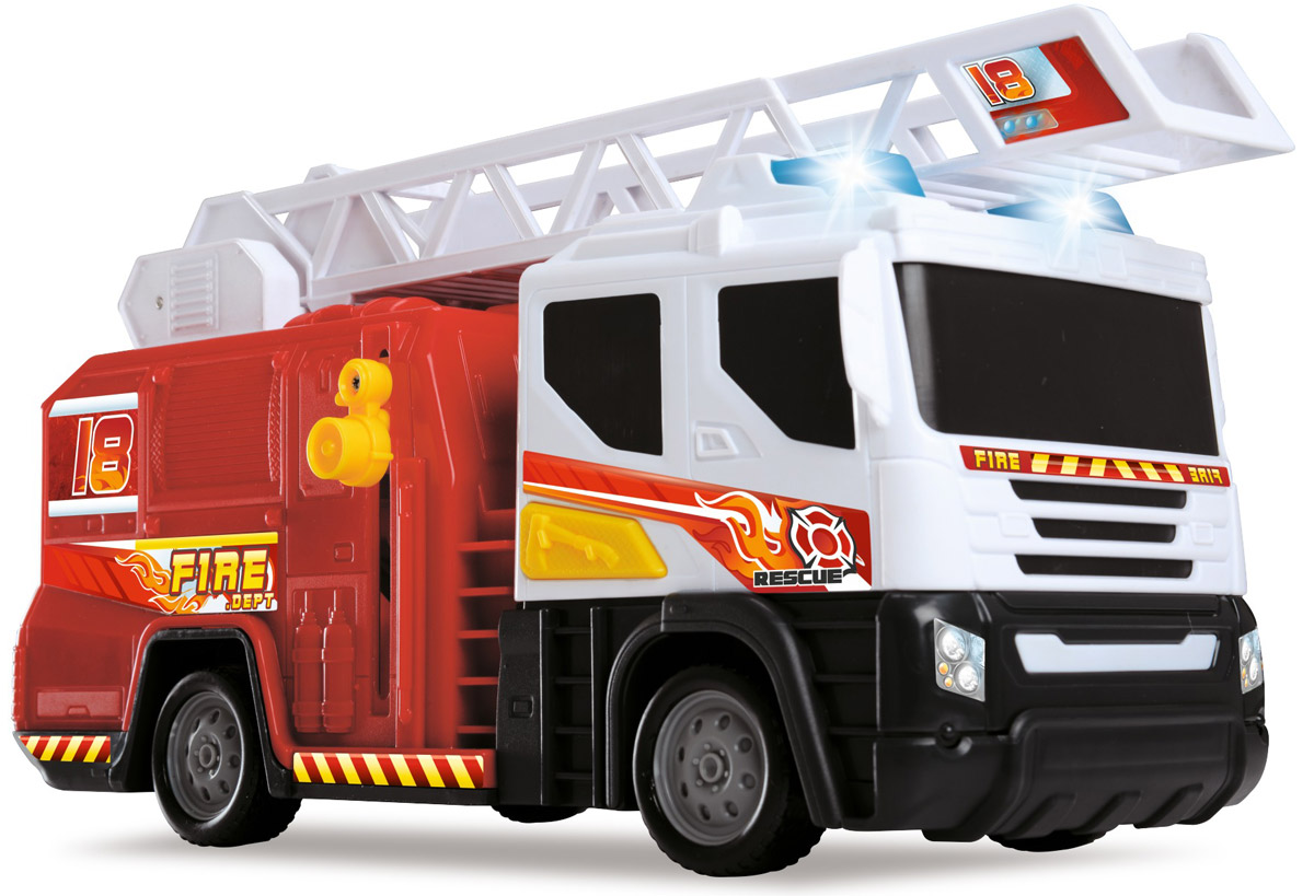 Dickie Toys Пожарная машина с лестницей3746003 Dickie Toys Пожарная машина с лестницей3746003Пожарная машина с лестницей Dickie Toys привлечет внимание вашего ребенка и не позволит ему скучать. Игрушка выполнена из прочного пластика в виде хорошо детализированной пожарной машины. Лестница поднимается с помощью специального рычага, и выдвигается вперед. Для придания большей реалистичности машина оснащена световыми и звуковыми эффектами, которые включаются кнопкой на правой стороне кабины. Ваш ребенок сможет часами играть с пожарной машиной, придумывая разные истории. Порадуйте его таким замечательным подарком! Для работы игрушки необходимы 2 батарейки типа АА напряжением 1,5V (товар комплектуется демонстрационными).
