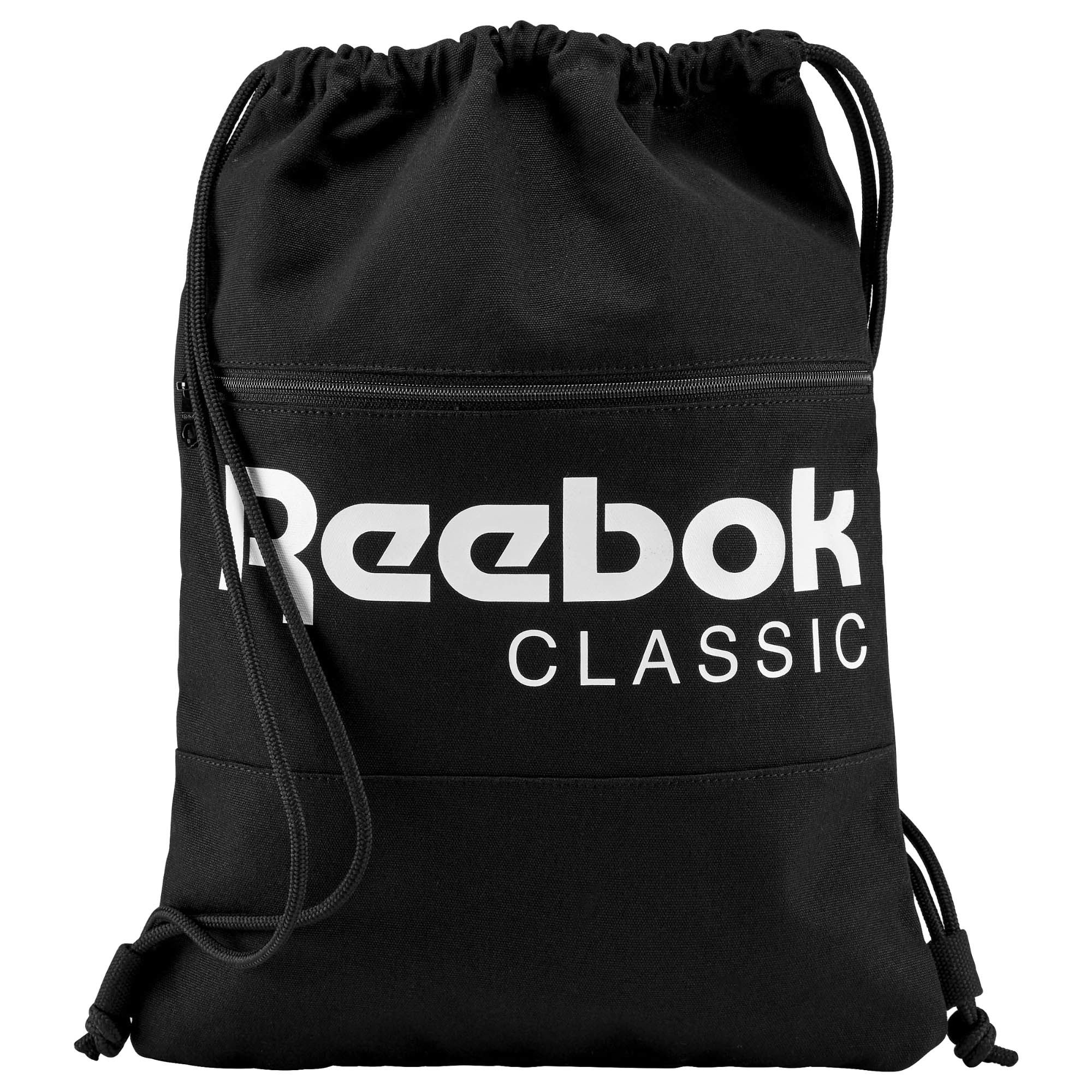 Рюкзак спортивный Reebok Cl Fo Gymsack, цвет: черный. AY0018AY0018 Рюкзак спортивный Reebok Cl Fo Gymsack, цвет: черный. AY0018AY0018Рюкзак спортивный Reebok Cl Fo Gymsack с успехом вместит в себя все необходимое, а в пустом сложенном виде почти не займет места. Потайные карманы отлично подходят для надежного хранения ценных вещей. Модель застегивается на затягивающийся шнурок и дополнена спереди карманом на молнии.