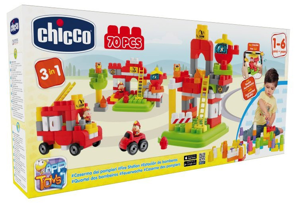 Chicco Конструктор Пожарная станция00007424000000 Chicco Конструктор Пожарная станция00007424000000Конструктор Chicco Пожарная станция привлечет внимание любого ребенка. Конструктор содержит 70 ярких пластиковых элементов для сборки пожарной станции, оборудованной вертолетом, площадкой для него, лестницей и пожарной машиной. Набор позволит ребенку без труда собрать двухэтажную пожарную станцию с лестницей, и пожарную машину с водителем. Подробная инструкция поможет вашему ребенку собрать этот великолепный конструктор. Ребенок сможет часами играть с этим конструктором, придумывая разные истории и комбинируя детали. Игры с конструкторами помогут ребенку развить воображение, внимательность, пространственное мышление и творческие способности.