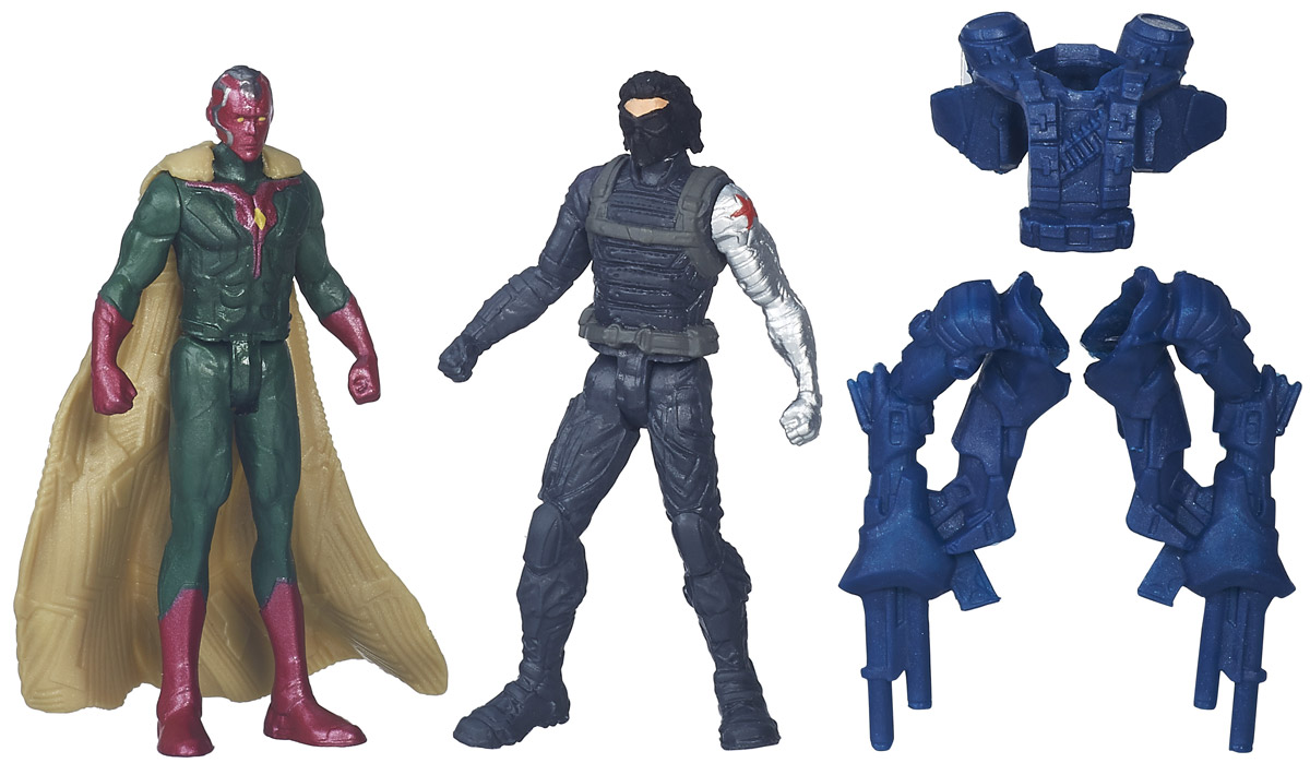 Avengers Набор фигурок Marvels Vision vs Winter SoldierB5768EU4_B6146 Avengers Набор фигурок Marvels Vision vs Winter SoldierB5768EU4_B6146Набор фигурок Marvel Marvels Vision vs Winter Soldier порадует любого поклонника знаменитой вселенной Marvel. Фигурки изготовлены из высококачественного прочного пластика и выполнены в виде Вижена и его противника, Зимнего солдата. В комплекте с фигурками идут дополнительные аксессуары: элементы бронекостюма Зимнего солдата. Фигурки Marvel понравятся как детям, так и взрослым коллекционерам, они станут отличным сувениром или займут достойное место в коллекции любого поклонника комиксов Marvel. Высота фигурки Вижена: 6,5 см.