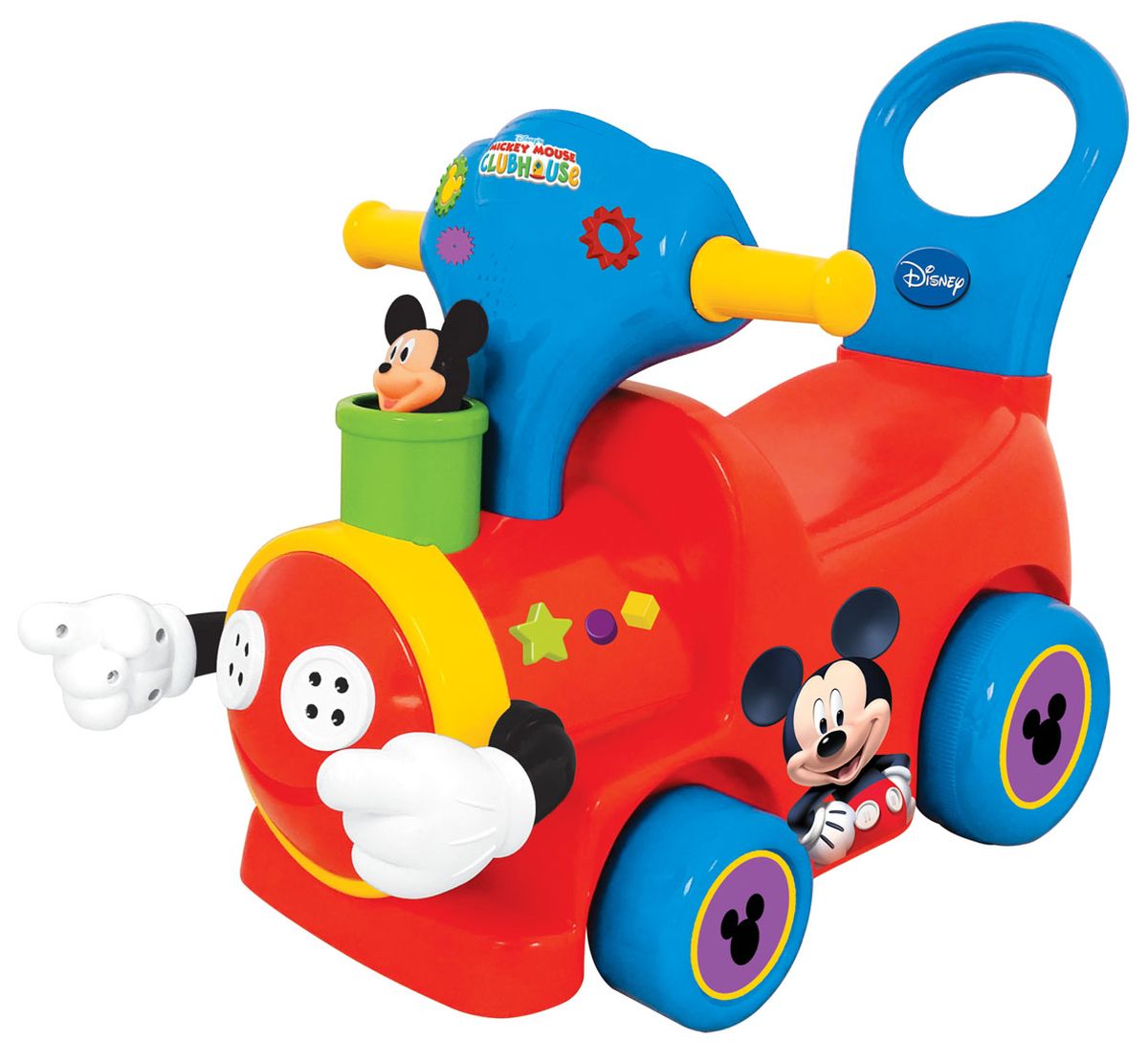 Kiddieland Каталка-пушкар Поезд с Микки МаусомKID 043901 Kiddieland Каталка-пушкар Поезд с Микки МаусомKID 043901Каталка-пушкар Kiddieland Поезд с Микки Маусом станет для крохи любимым времяпровождением на свежем воздухе. Ведь стоит только немного оттолкнуться ногами, как этот яркий паровозик стремится вдаль и даже светится разноцветными огоньками, придающими ему особую реалистичность. А чтобы развлечь себя музыкой, малыш может нажать на кнопочки возле руля и наслаждаться приятным звучанием мелодий в пути. Особенности: Каталка предназначена для использования не только на улице, но и дома. Корпус каталки украшен декоративными наклейками с изображением героя мультика, а на передней панели расположен руль с кнопочками, рычаг скоростей и ключ зажигания. Декоративные огоньки на корпусе изделия во время движения светятся. Кнопочки и гудок на руле дополнены звуковым модулем, поэтому дети могут услышать звуки мотора и мелодии. Спинка на корпусе изделия одновременно может служить ручкой для его толкания вперед, а также поможет спине...