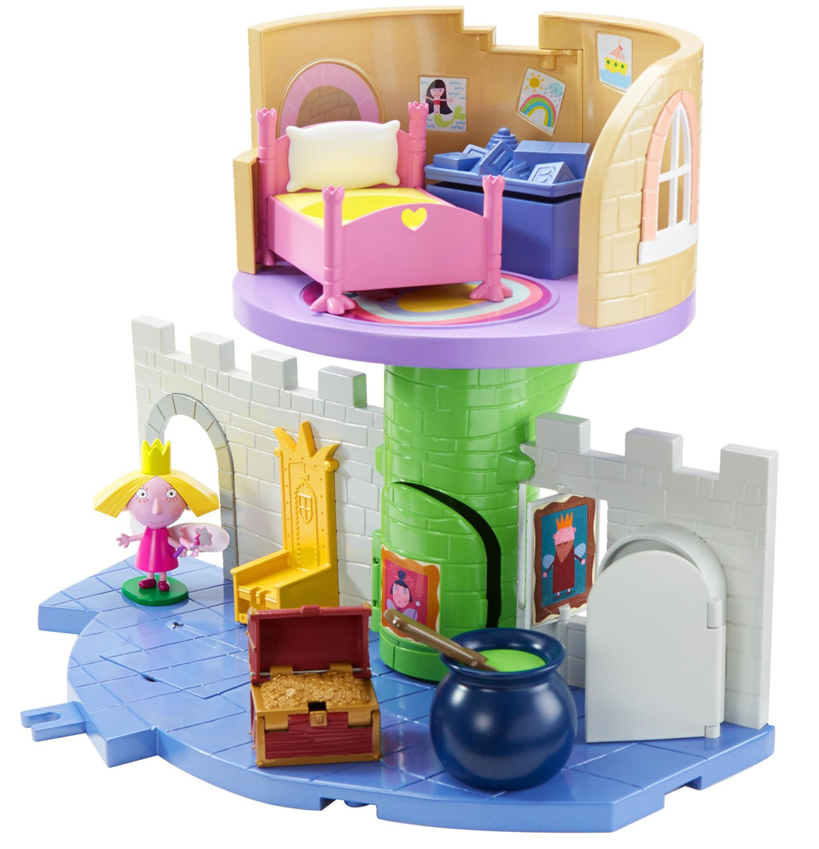 Ben&Holly Дом для кукол Волшебный замок30979 Ben&Holly Дом для кукол Волшебный замок30979Специально для маленьких поклонниц мультфильма Волшебное королевство Бена и Холли создан домик для кукол Волшебный замок. Принцесса Холли приглашает малышей поиграть в ее волшебном замке, где каждый предмет окутан магией. Королевский трон двигается вверх-вниз, погреб открывается и превращается в книгу заклинаний, а сундук с золотом имеет тайник. Откройте крышку ящика с игрушками на втором этаже, опустите туда Холли, и она, скатившись по тайному ходу, появится у входа в башню. Поверните ручку в котле с зельем, и наблюдайте, как автоматически открывается дверь холодильника и переворачивается картина на стене. В волшебном замке играть так увлекательно. Для успешного обучения волшебству здесь есть все, что нужно: замок, фигурка Холли на подставке, кроватка, сундук с тайником. Фигурка и все детали замка выполнены из качественного безопасного пластика. Ножки, ручки и голова у фигурки подвижны, а сзади фигурки прикреплены прозрачные крылышки.