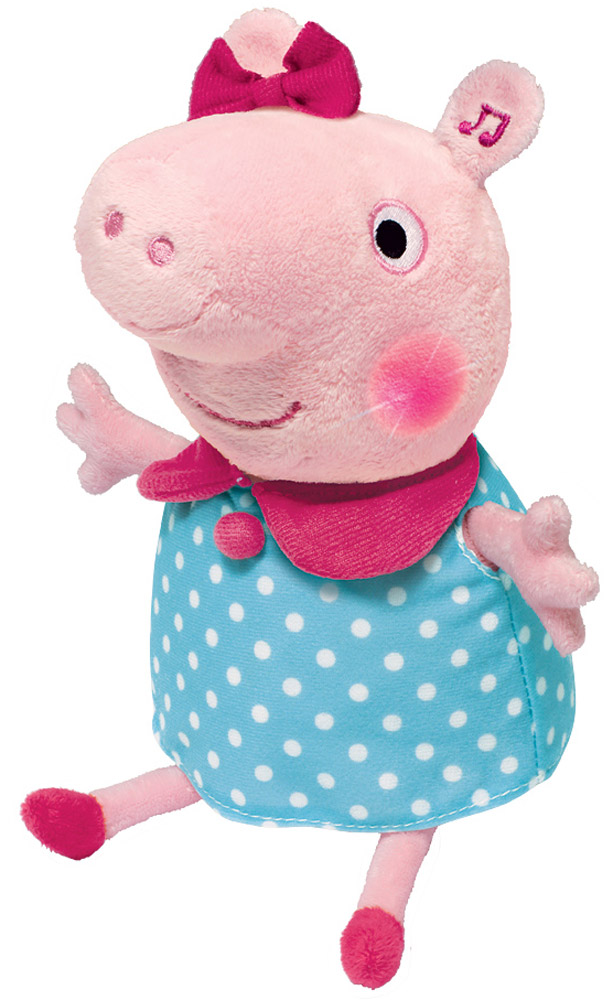 Peppa Pig Мягкая озвученная игрушка Пеппа цвет розовый голубой 30 см30566 Peppa Pig Мягкая озвученная игрушка Пеппа цвет розовый голубой 30 см30566Мягкая игрушка Peppa Pig Пеппа, выполненная в виде главной героини мультфильма Свинка Пеппа, вызовет умиление и улыбку у каждого, кто ее увидит. Нажмите на ее левое ушко, и она, забавно двигаясь из стороны в сторону, споет вам веселую песенку, исполнит мелодию из мультфильма, расскажет 2 стихотворения и произнесет более 10 смешных фраз - и всё это голосом настоящей свинки Пеппы из мультфильма! А в это время ее нежные щечки будут мягко подсвечиваться изнутри. Игрушка выразительно озвучена профессиональной актрисой, четко проговаривающей каждый звук в словах, что помогает ребенку не только весело играть с любимой героиней, тренируя воображение и память, но и развивать дикцию и выразительную речь. Проводя время в компании этой очаровательной игрушки, малыш получит настоящее удовольствие от самой игры, легко выучит песенки, стишок и фразы, развивая память и воображение. Игрушка выполнена из высококачественного и приятного на ощупь материала и...