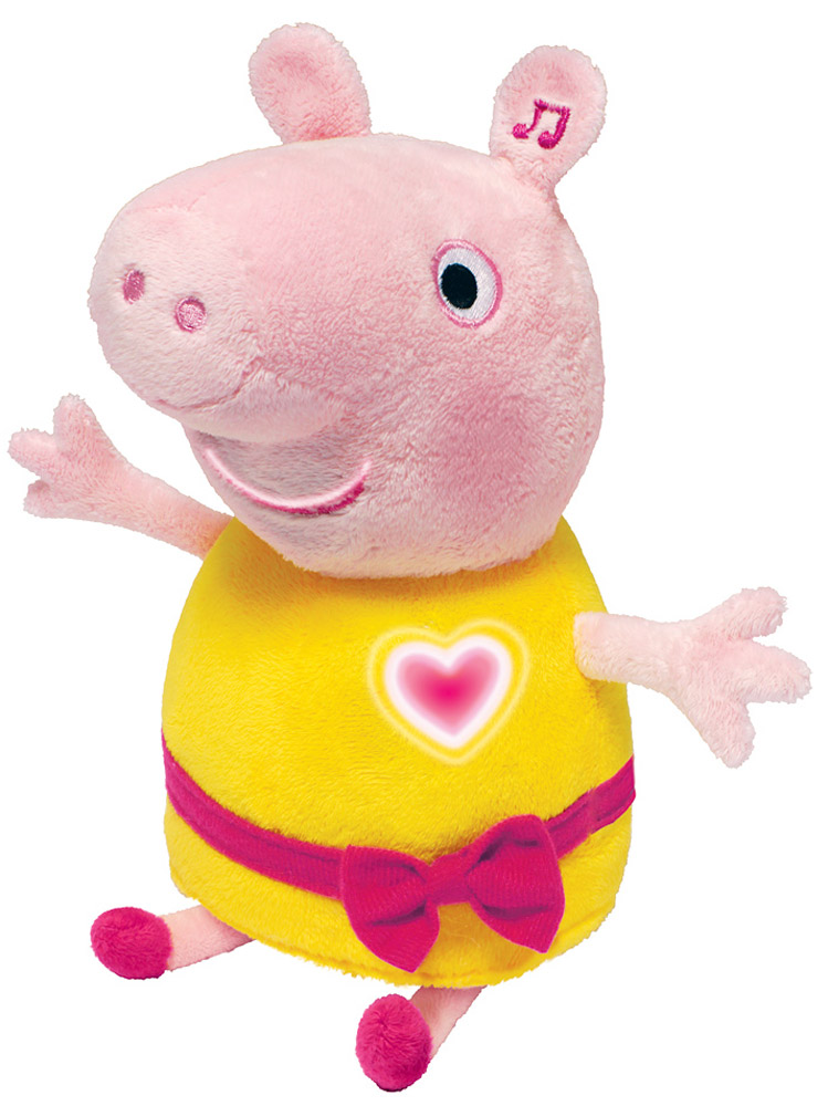 Peppa Pig Мягкая озвученная игрушка Пеппа цвет розовый желтый 30 см30567 Peppa Pig Мягкая озвученная игрушка Пеппа цвет розовый желтый 30 см30567Мягкая игрушка Peppa Pig Пеппа, выполненная в виде главной героини мультфильма Свинка Пеппа, вызовет умиление и улыбку у каждого, кто ее увидит. Пеппа одета в желтое платье, украшенное красным поясом с бантиком. Она обладает уникальным эффектом речевой анимации, повторяющей движение рта при воспроизведении речи. Нажмите на ее левое ушко, и она споет вам 2 песенки, расскажет стихотворение и произнесет более 10 фраз из мультфильма голосом настоящей свинки Пеппы! А в это время на ее груди будет весело светиться сердечко. Игрушка озвучена профессиональной актрисой, которая четко и выразительно произносит каждое слово, тем самым развивая у ребенка четкую и выразительную речь. Проводя время в компании этой очаровательной игрушки, ваш малыш получит настоящее удовольствие от самой игры, легко выучит песенки, стишок и фразы, развивая память и воображение. Игрушка сшита из мягкого, приятного на ощупь плюша с пластиковыми элементами внутри, плотно...