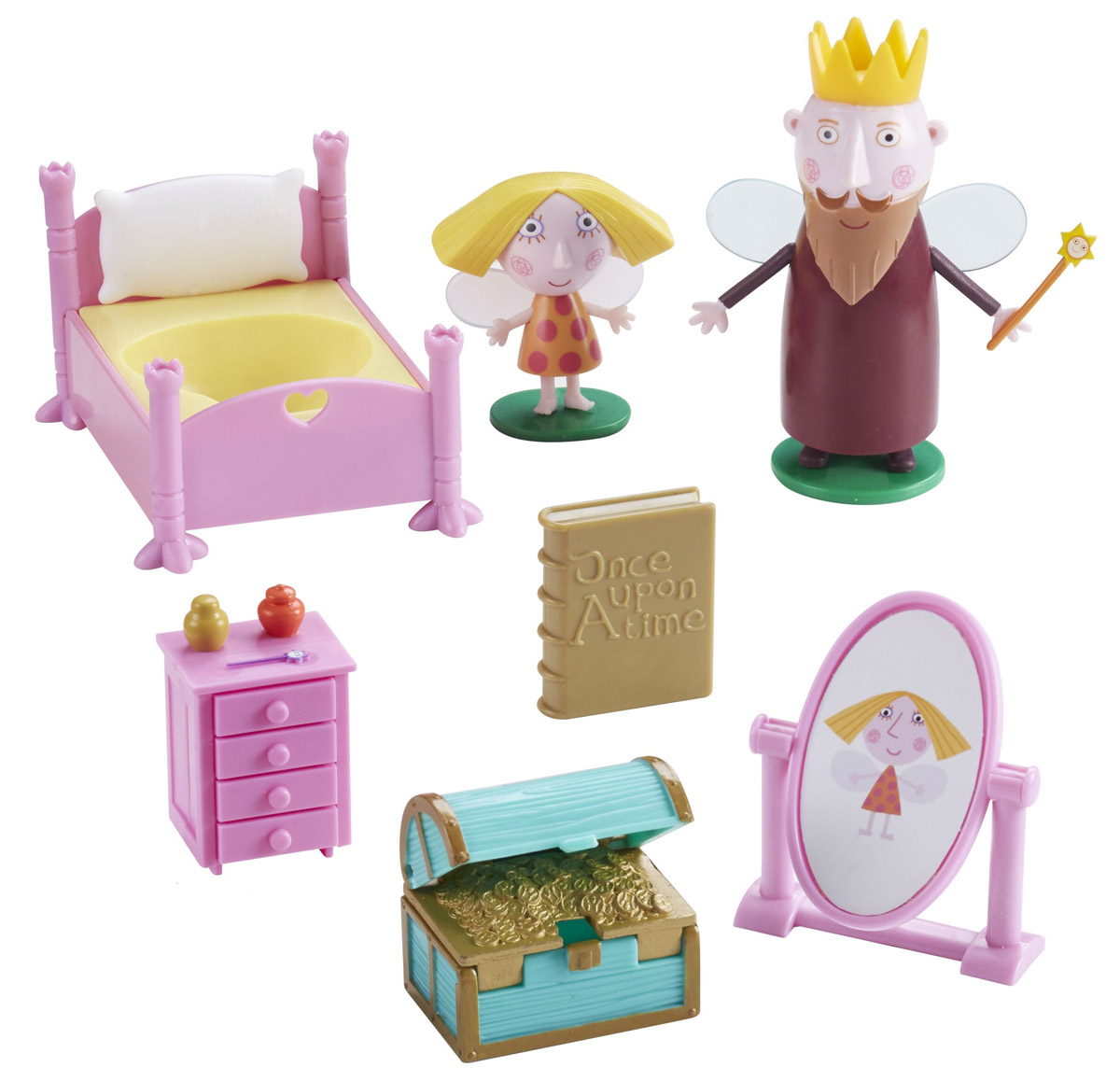 Ben&Holly Игровой набор Сказка на ночь30977 Ben&Holly Игровой набор Сказка на ночь30977Специально для маленьких поклонников мультфильма Волшебное королевство Бена и Холли создан игровой набор Сказка на ночь. Наступает ночь, и приходит время сказки! Принцесса Холли готовится ко сну, укладывается в теплую постельку, чтобы послушать волшебную историю, которую ей прочитает ее отец - король Чертополох. Что это будет за сказка? Ваша малышка сама придумает новые увлекательные сюжеты! С таким набором забавных героев ваш малыш будет обыгрывать удивительные истории об их приключениях, весело проводя время и развивая воображение, речевые навыки, словарный запас и координацию движений. Для успешного обучения волшебству здесь есть все, что нужно: кровать, вращающееся зеркало, тумбочка, сундук с открывающейся крышкой и тайником, книга. Фигурки выполнены из качественного безопасного пластика. Ножки, ручки и голова у фигурок подвижны, а сзади каждой фигурки прикреплены прозрачные крылышки. Чтобы игра была увлекательней, вы можете приобрести...