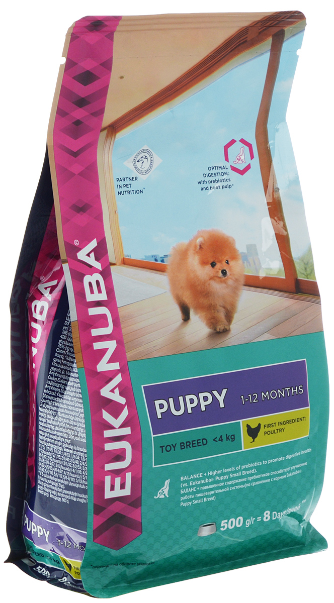 Корм сухой Eukanuba, для щенков миниатюрных пород, 500 г10135708 Корм сухой Eukanuba, для щенков миниатюрных пород, 500 г10135708Сухой корм Eukanuba - это профессиональное сбалансированное питание, специально разработанное с учетом особенностей щенков миниатюрных пород в возрасте от 1 до 12 месяцев. Повышенное содержание пребиотиков способствует улучшению работы пищеварительной системы. Кальций способствует укреплению костей. Докозагексаеновая кислота (ДГК) помогает щенкам становиться более смышлеными и способными к обучению и дрессировке. Антиоксиданты способствуют поддержанию естественной защиты организма щенков. Состав: дегидратированные белки животного происхождения (домашняя птица) 37%, пшеница, жир животный, ячмень, пшеничная мука, пульпа сахарной свеклы, рис, сухое цельное яйцо, рыбий жир, минералы, гидролизированный животный белок, сухие пивные дрожжи, фрукто-олиго- сахариды. Пищевая ценность: белки - 32 г, жиры - 21 г, омега-6 жирные кислоты - 2,86 г, омега-3 жирные кислоты - 0,89 г, влажность - 8 г, зола - 6,9 г, клетчатка - 1,6 г, кальций - 1,61 г, фосфор - 1,02 г,...