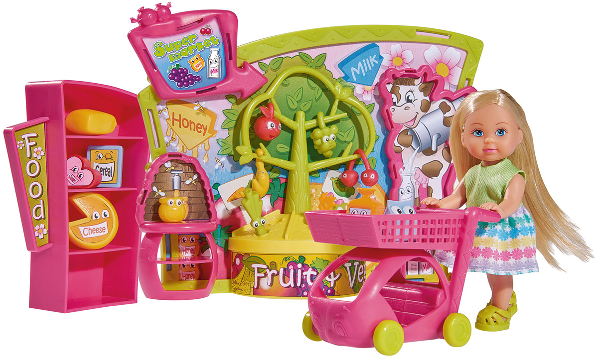 Simba Игровой набор Еви в супермаркете5737458 Simba Игровой набор Еви в супермаркете5737458Игровой набор Simba Еви в супермаркете порадует любую девочку и надолго увлечет ее. Кукла Еви отправляется в супермаркет с тележкой для покупок и множеством аксессуаров. В набор также входят витрина, стеллаж, ну и конечно же сами продукты. Еви весело проводит время, когда ходит за покупками в магазин. Кукла одета в стильное платье, которое декорировано узорами из снежинок. Вашей дочурке непременно понравится заплетать длинные белокурые волосы куклы, придумывая разнообразные прически. Руки, ноги и голова куклы подвижны, благодаря чему ей можно придавать разнообразные позы. Игры с куклой способствуют эмоциональному развитию, помогают формировать воображение и художественный вкус, а также разовьют в вашей малышке чувство ответственности и заботы. Великолепное качество исполнения делают эту куколку чудесным подарком к любому празднику.