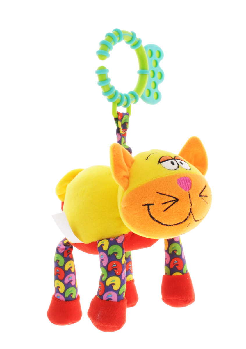 Bondibon Мягкая развивающая игрушка-растяжка КотВВ1293_кот Bondibon Мягкая развивающая игрушка-растяжка КотВВ1293_котМягкая развивающая игрушка Кот изготовлена из ярких тканей разных цветов и разной фактуры. Как же весело и интересно ее рассматривать! Но держать ее в маленьких ручках еще интереснее, ведь она таит в себе столько приятных сюрпризов и удивительных открытий! Игрушка представляет собой смешного желтого котика на веревочке-растяжке. Веревочка с игрушкой способна растягиваться и сжиматься. При сжатии веревочки, игрушка вибрирует и издает громкое мяуканье. Котика можно использовать в качестве подвески над кроваткой или коляской, прикрепив за практичное пластиковое кольцо. Яркая игрушка формирует тактильные ощущения, восприятие звуков, цветов и форм. В процессе игры развивается мелкая моторика и воображение вашего ребенка.