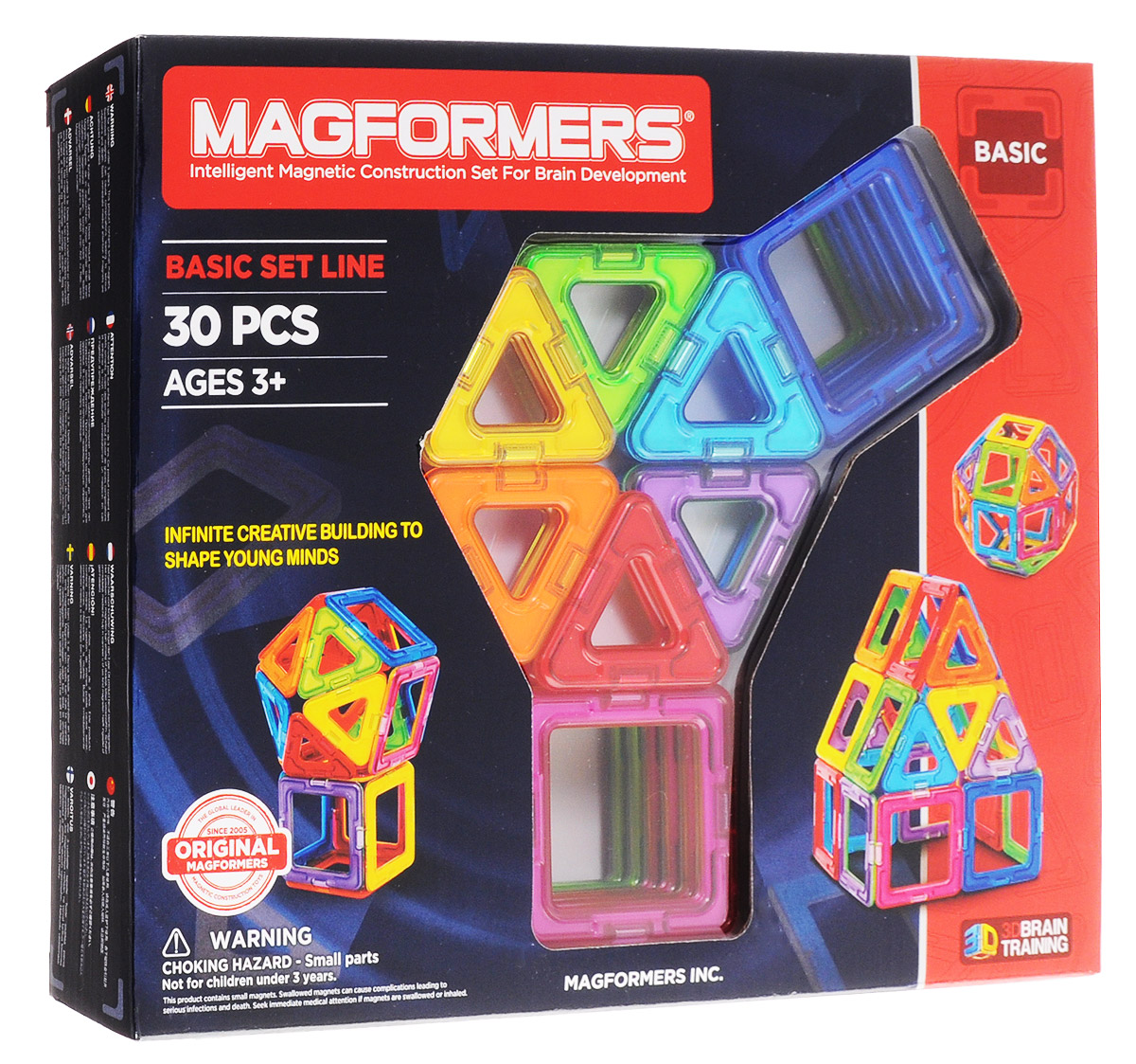 Magformers Магнитный конструктор Rainbow63076/701005 Magformers Магнитный конструктор Rainbow63076/701005Магнитный конструктор Magformers Rainbow не содержит мелких деталей, что делает его абсолютно безопасным. А в этом наборе вы найдёте все цвета радуги, как вы уже поняли из названия. Конструктор подходит детям с трех лет. В комплект входит 30 деталей - это квадраты и треугольники. Количество элементов позволяет собирать довольно сложные постройки - домики, небольшие замки, волшебный шар, очень любимый всеми детьми и ещё много всего. Мальчишки могут создать ракету или гараж, девчонкам будет интересно попробовать себя в качестве творца, например, кроватки для своей любимой куклы или необычной дизайнерской сумочки. Каждый может почувствовать себя модельером и придумать необычный головной убор, будь то смешная шапка, шлем или пионерская пилотка. Набор идеально для этого подойдет - все детали разноцветные и их количества абсолютно точно хватит для того, чтобы проявить фантазию. Все детали этого набора совместимы с другими наборами Magformers, что позволяет...